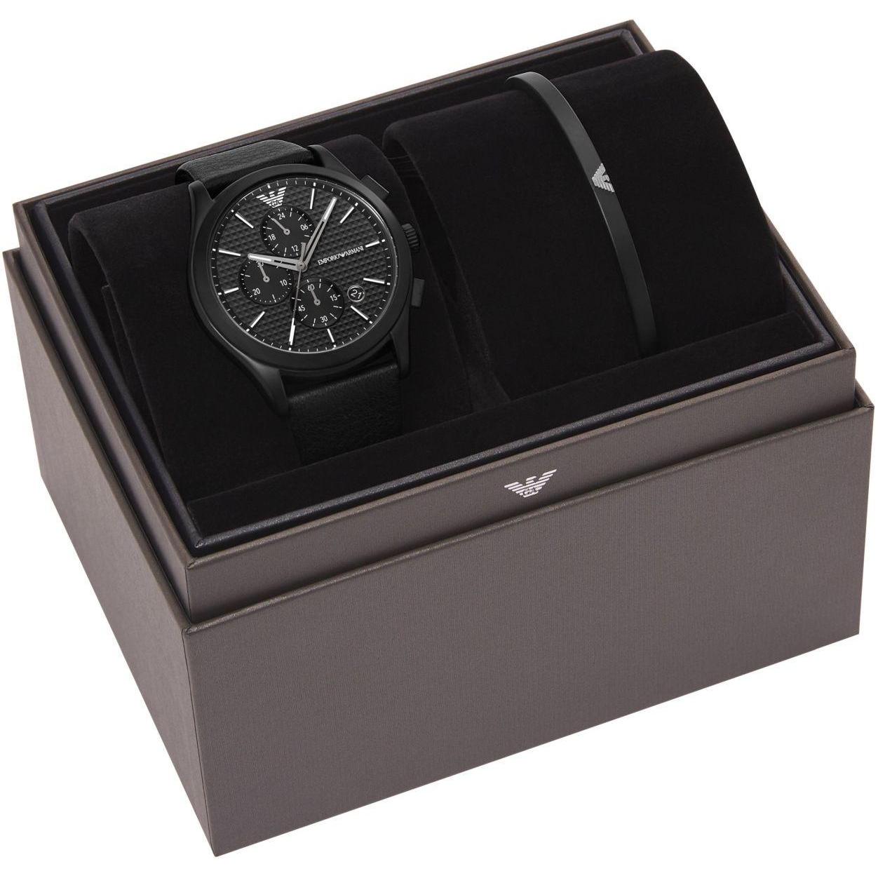 Emporio Armani AR80070SET zegarek czarny klasyczny Paolo pasek - miniatura 4