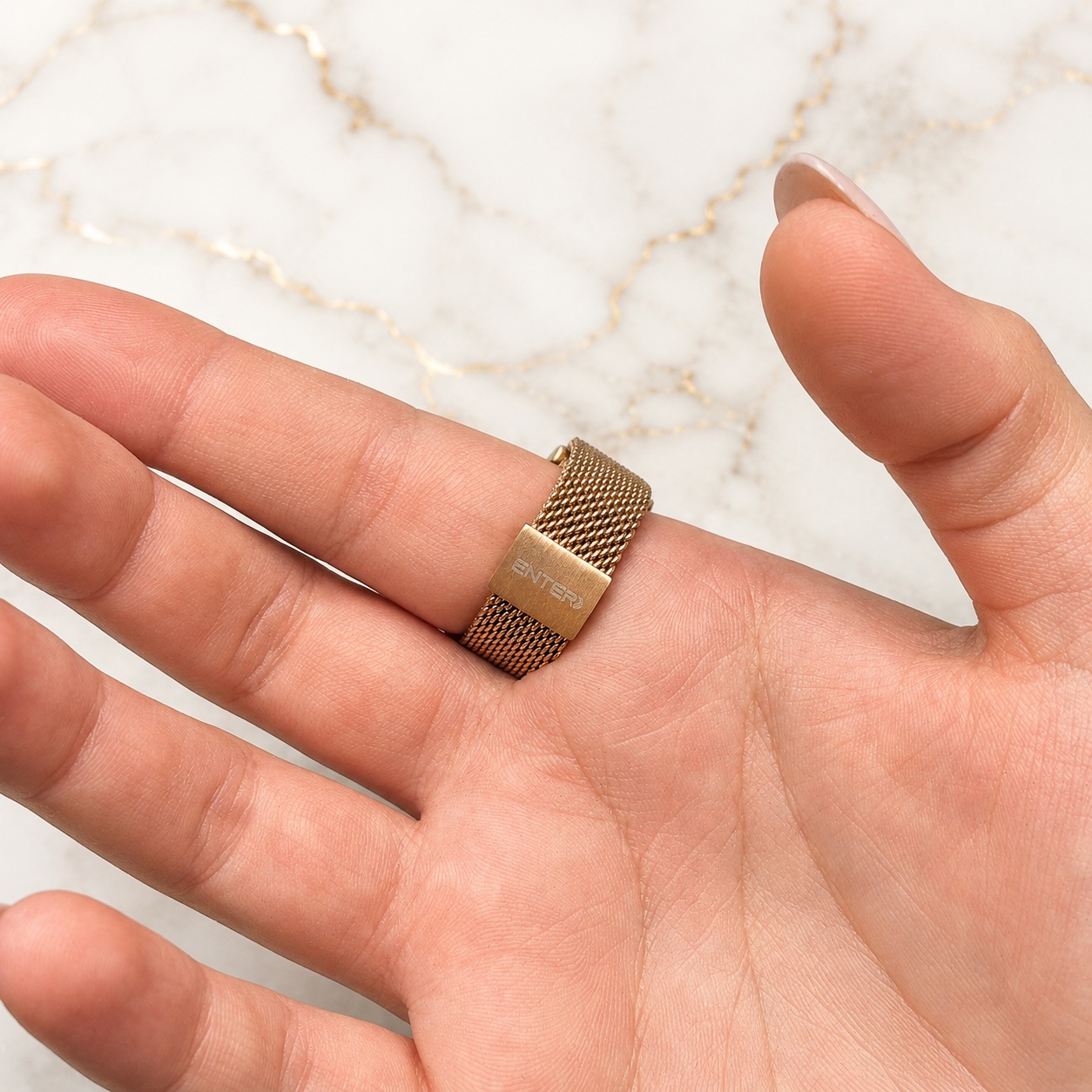 Enter RINB71151415 Fashion Fashion Ring Złoty zestaw z Czarnym Paskiem bransoleta - miniatura 4