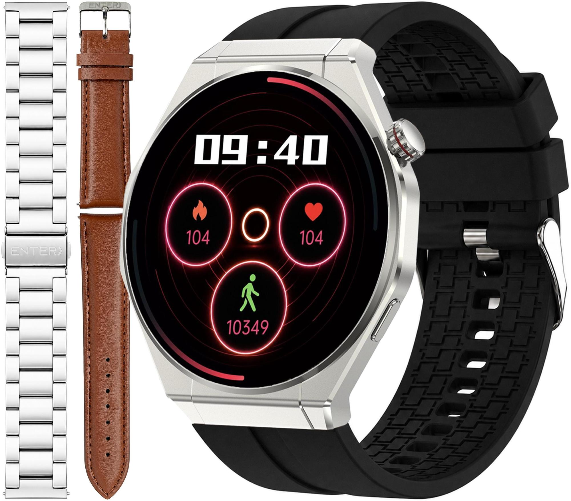Enter Smart Slim Srebrny na Czarnym Pasku zestaw z Bransoletą i Skórzanym Paskiem SLM.HK5.111.534.1111-SET