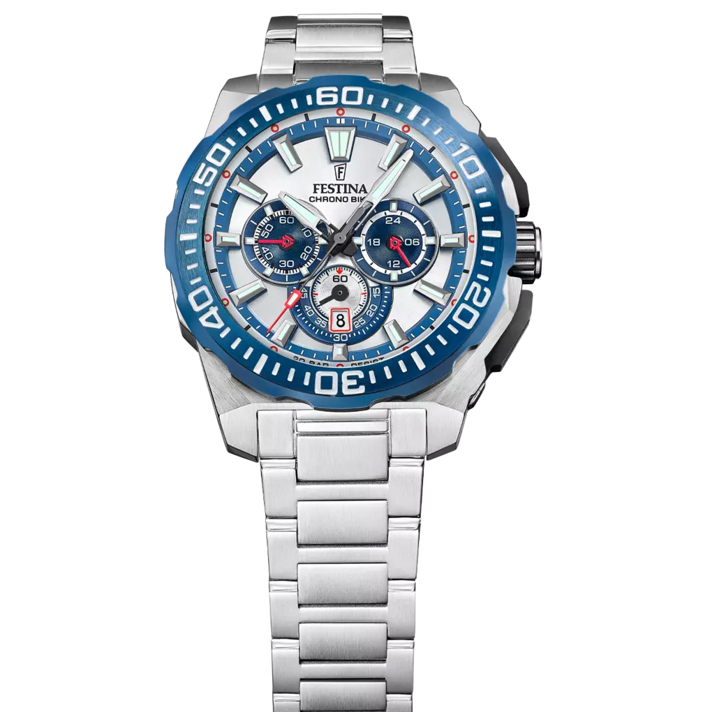 F20724-1 zegarek srebrny typudiver Chrono Bike bransoleta - miniatura 6