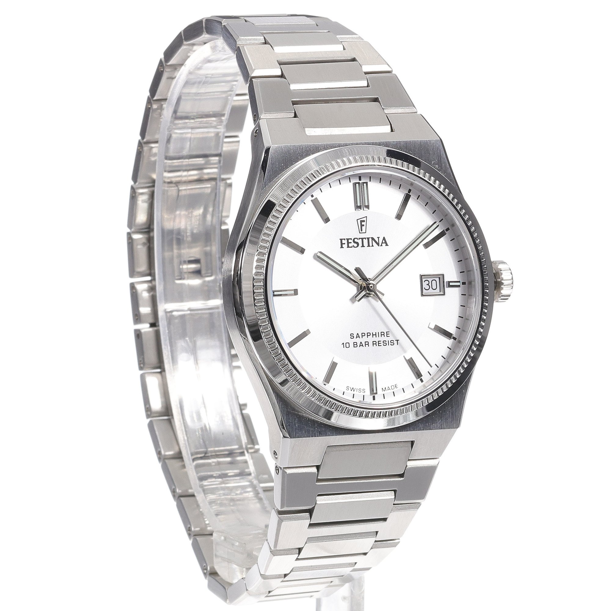Festina F20034-1 zegarek srebrny elegancki Swiss Made bransoleta - miniatura 3