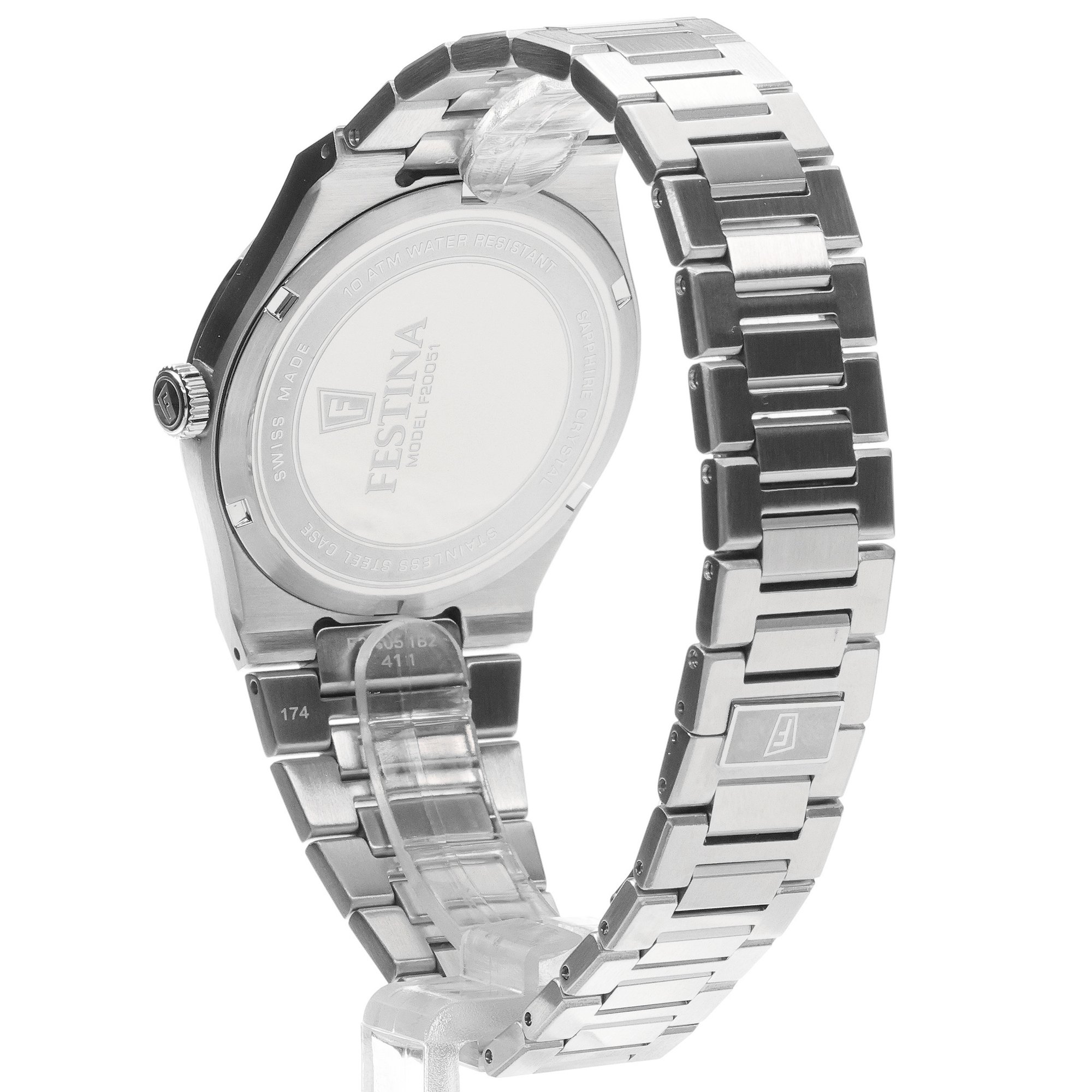 Festina F20051-7 zegarek srebrny klasyczny Swiss Made bransoleta