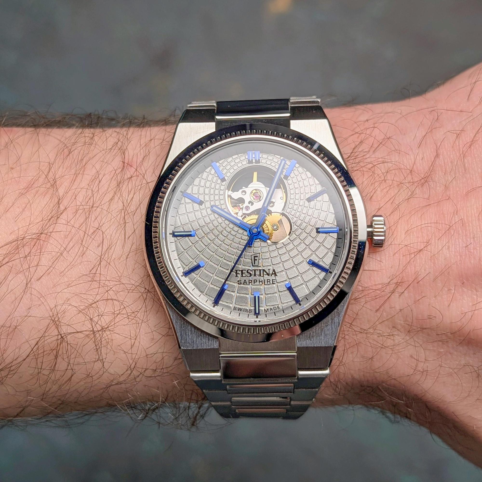 Festina F20053-1 Rive Swiss Made Automatic Swiss Made klasyczny zegarek srebrny - miniatura 9