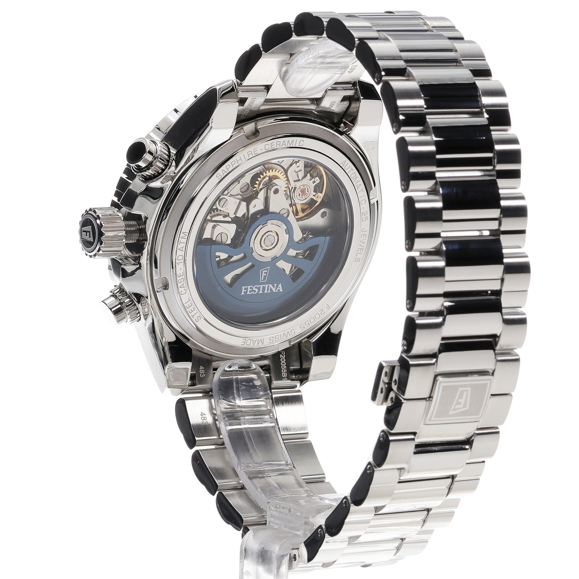 Festina F20055-1 zegarek srebrny sportowy Automatic bransoleta