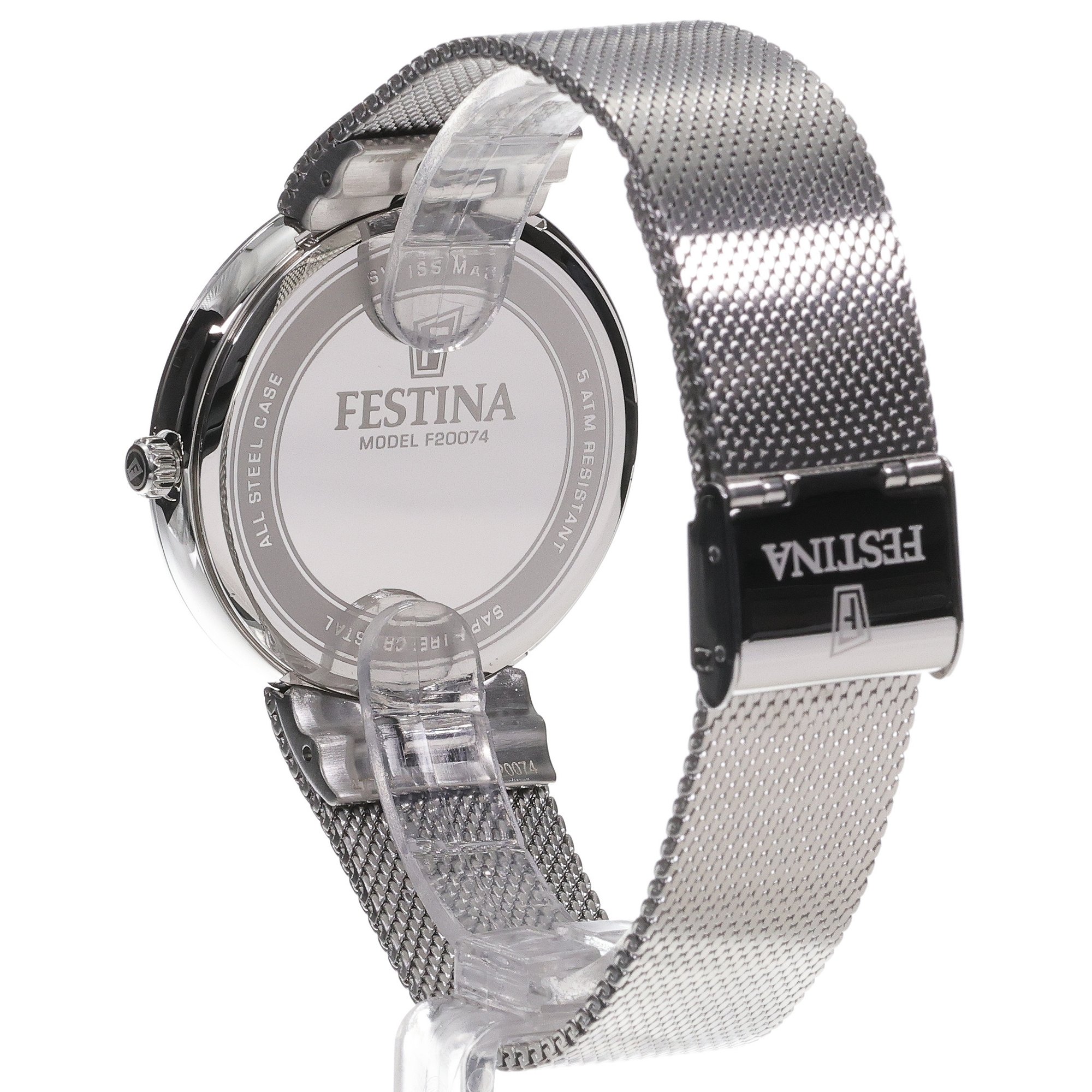 Festina F20074-4 zegarek srebrny klasyczny Swiss Made bransoleta
