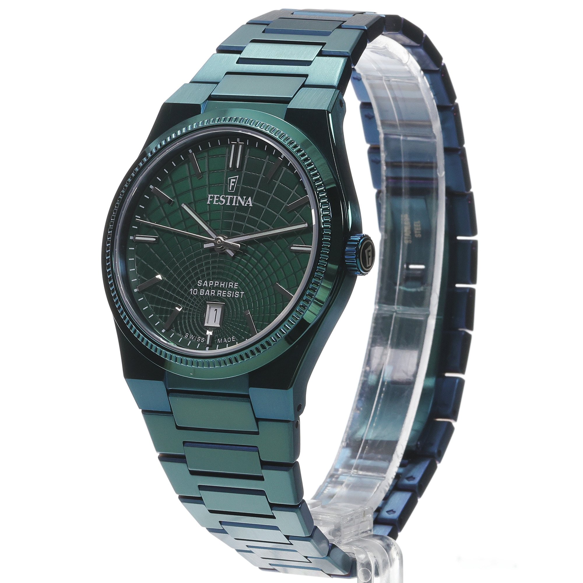 Festina F20079-1 zegarek zielony klasyczny Męskie bransoleta - miniatura 2