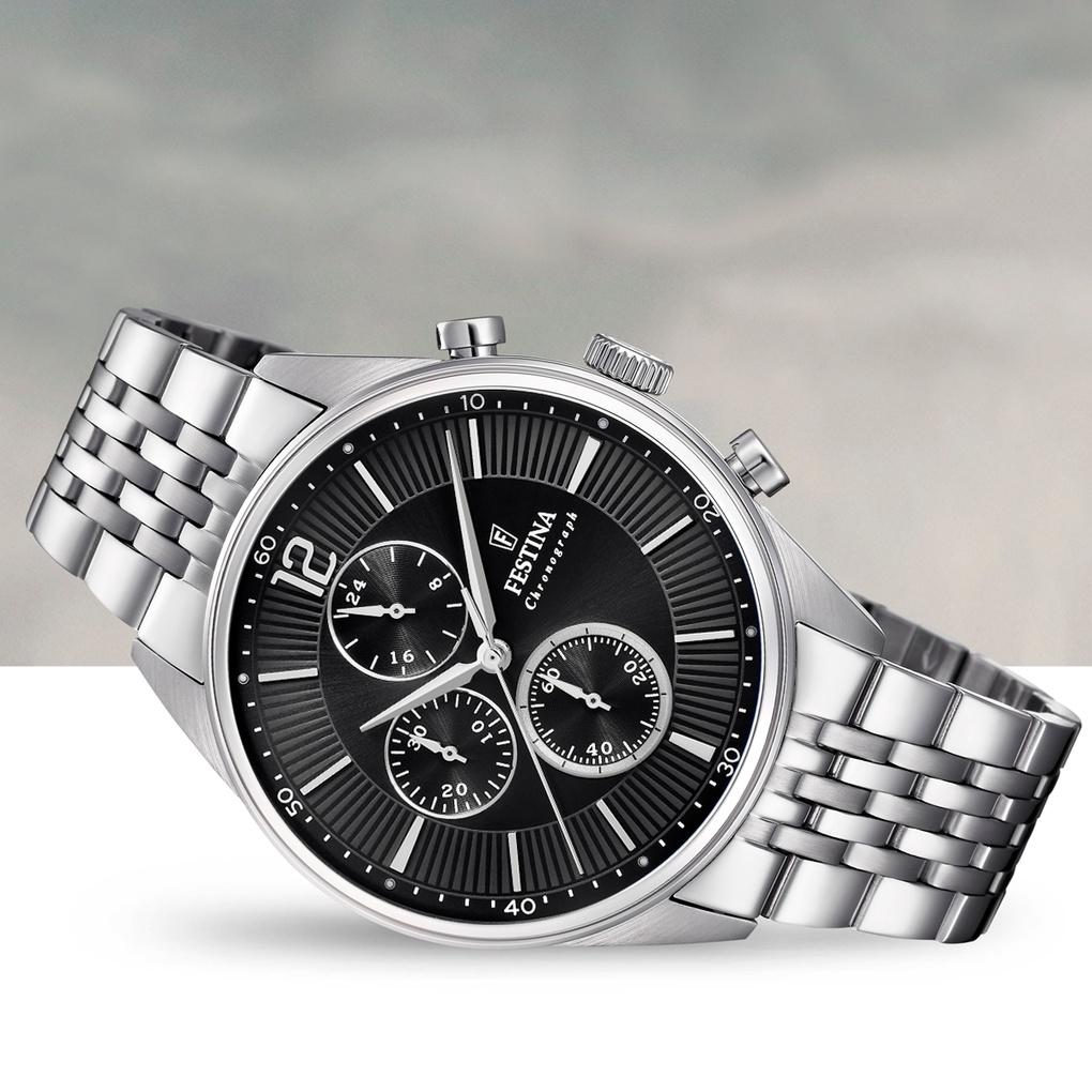 Festina F20285-4 zegarek srebrny klasyczny Chronograf bransoleta