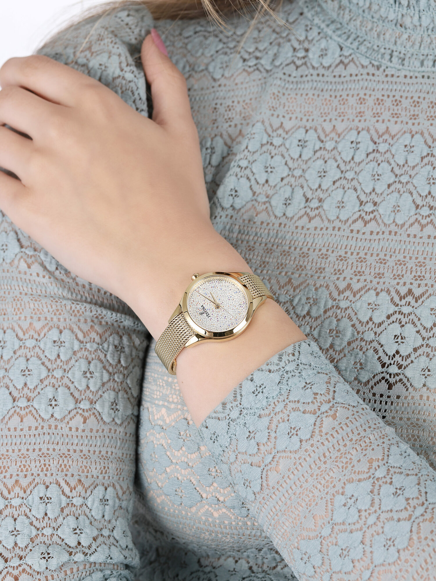 Festina F20337-1 zegarek złoty elegancki Mademoiselle bransoleta - miniatura 4