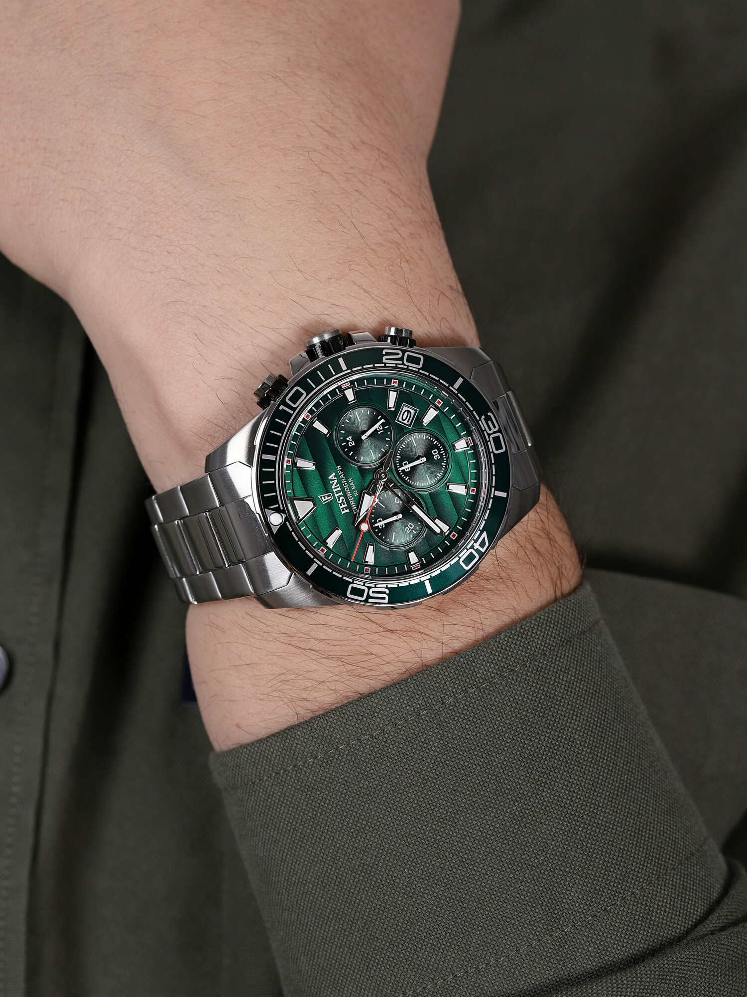 Festina F20361-5 zegarek srebrny klasyczny Chronograf bransoleta - miniatura 3