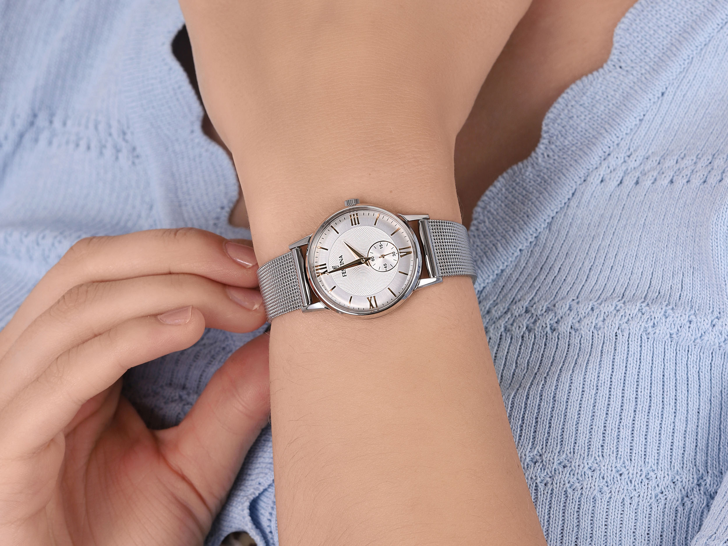 Festina F20572-2 zegarek srebrny klasyczny Retro bransoleta - miniatura 4