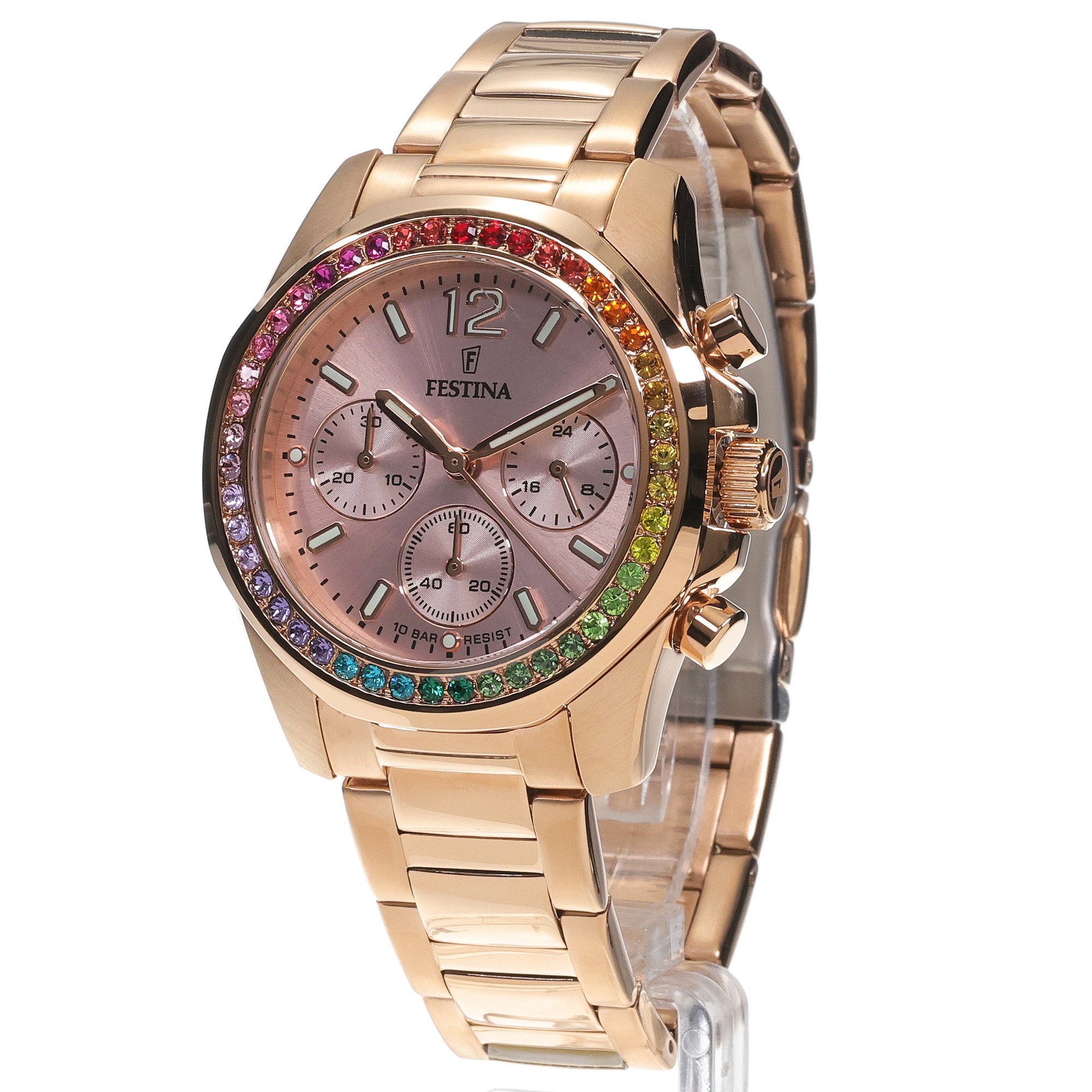 Festina F20639-4 zegarek różowe złoto sportowy Boyfriend bransoleta