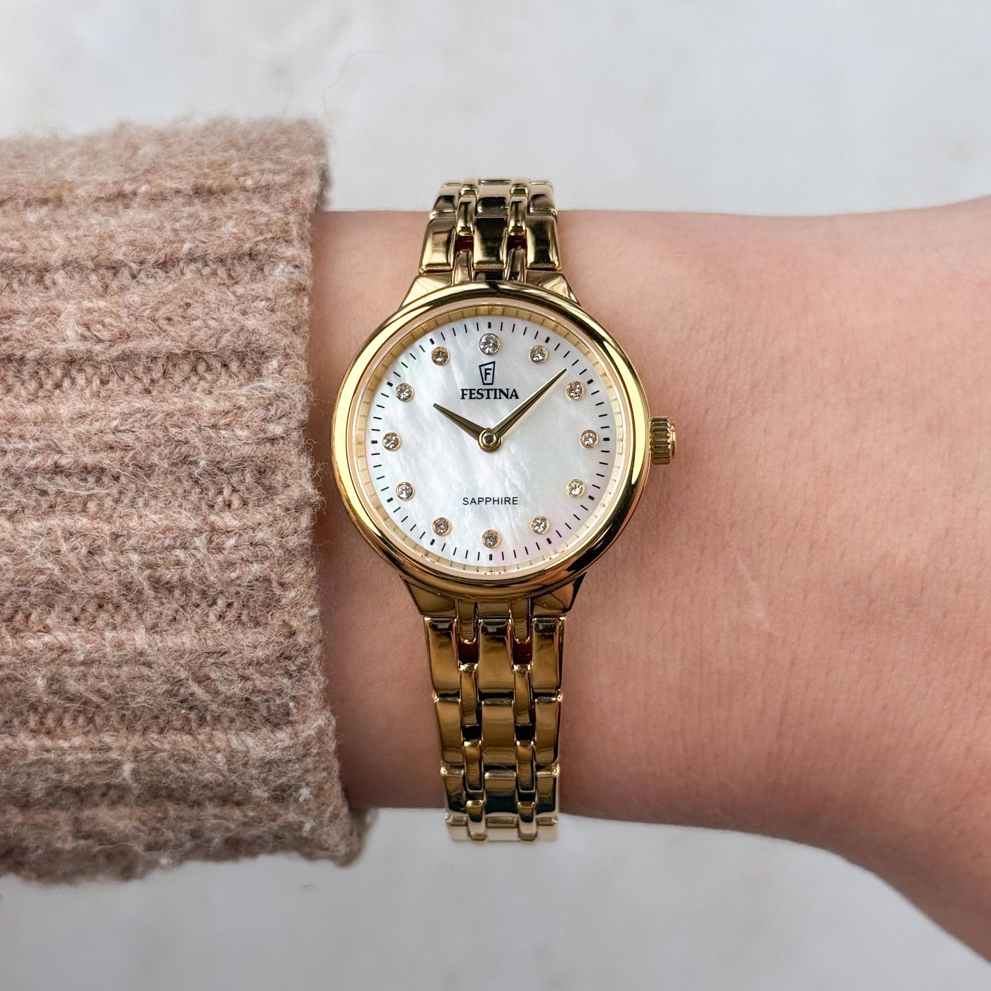 Festina F20745-1 zegarek złoty klasyczny Mademoiselle bransoleta