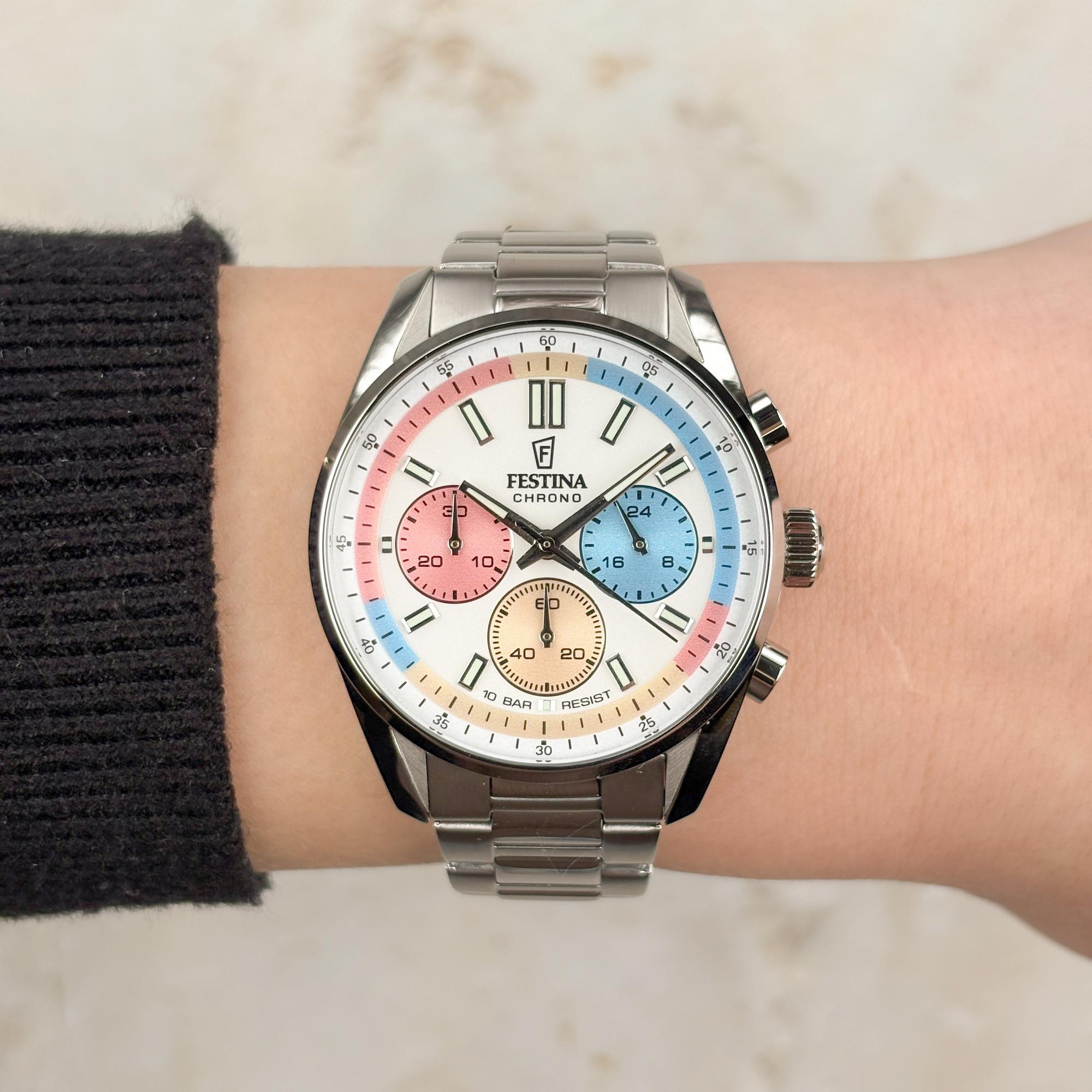 Festina F20753-6 Boyfriend Chrono Boyfriend sportowy zegarek srebrny