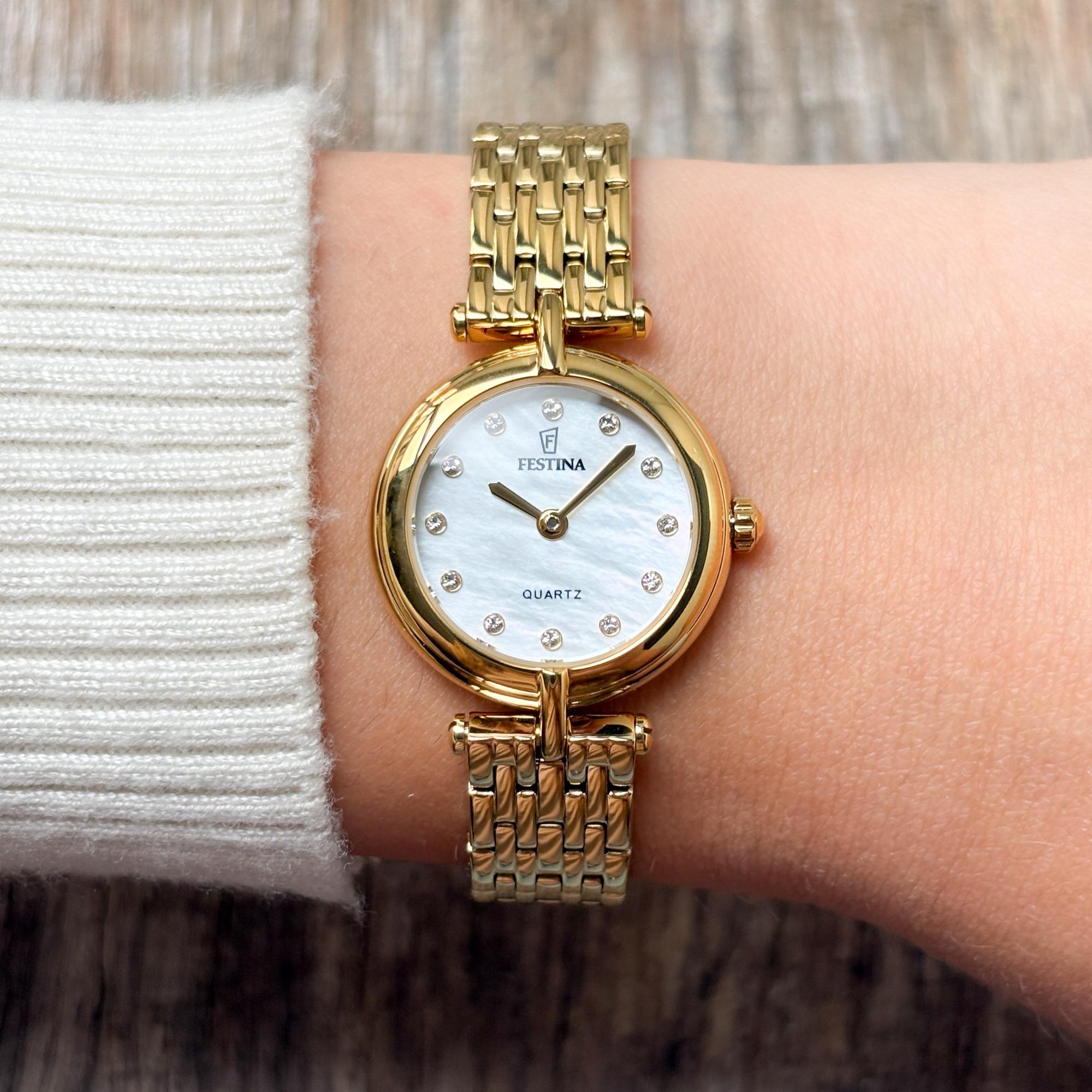 Festina F20790-2 zegarek złoty klasyczny Mademoiselle bransoleta