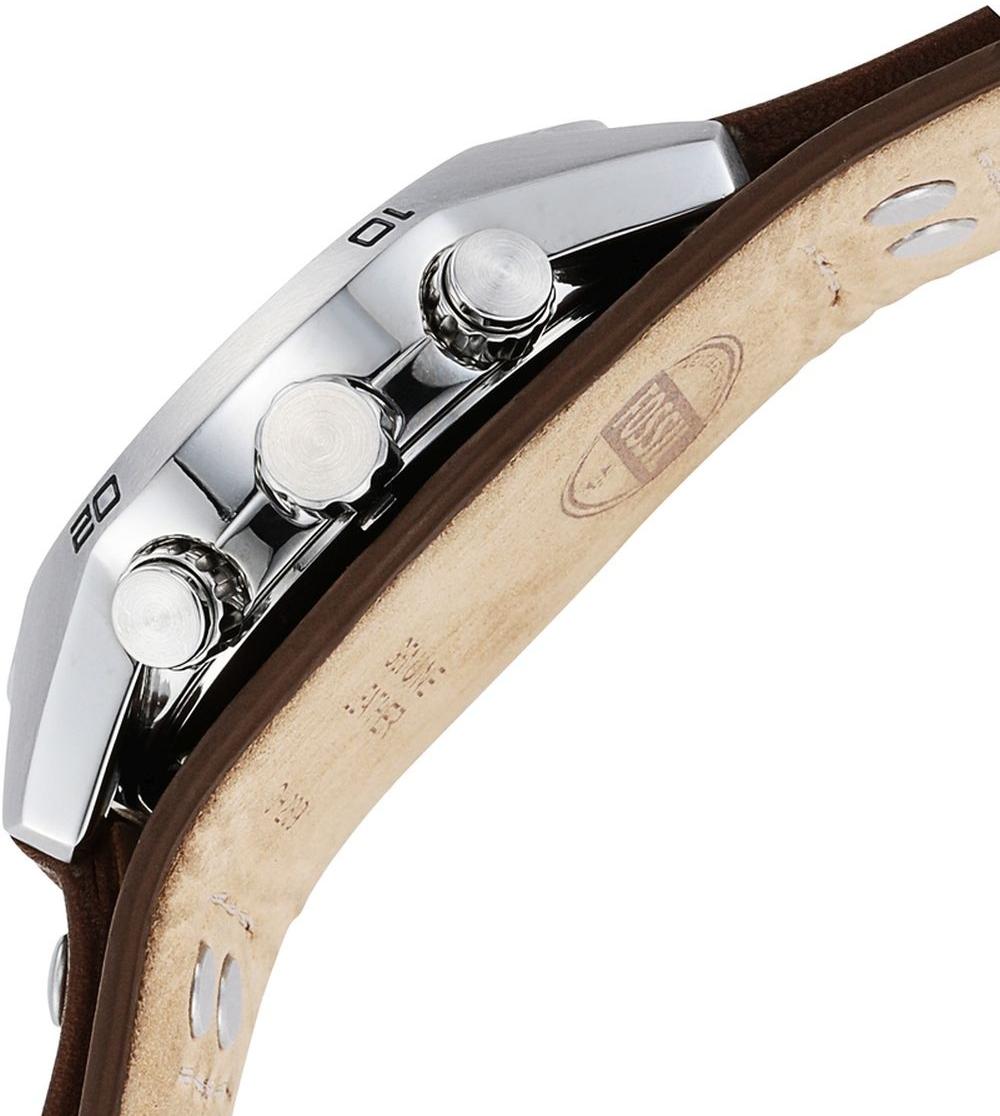 Fossil CH2891 COACHMAN Brown Leather Strap 44mm Sport fashion-modowy zegarek srebrny
