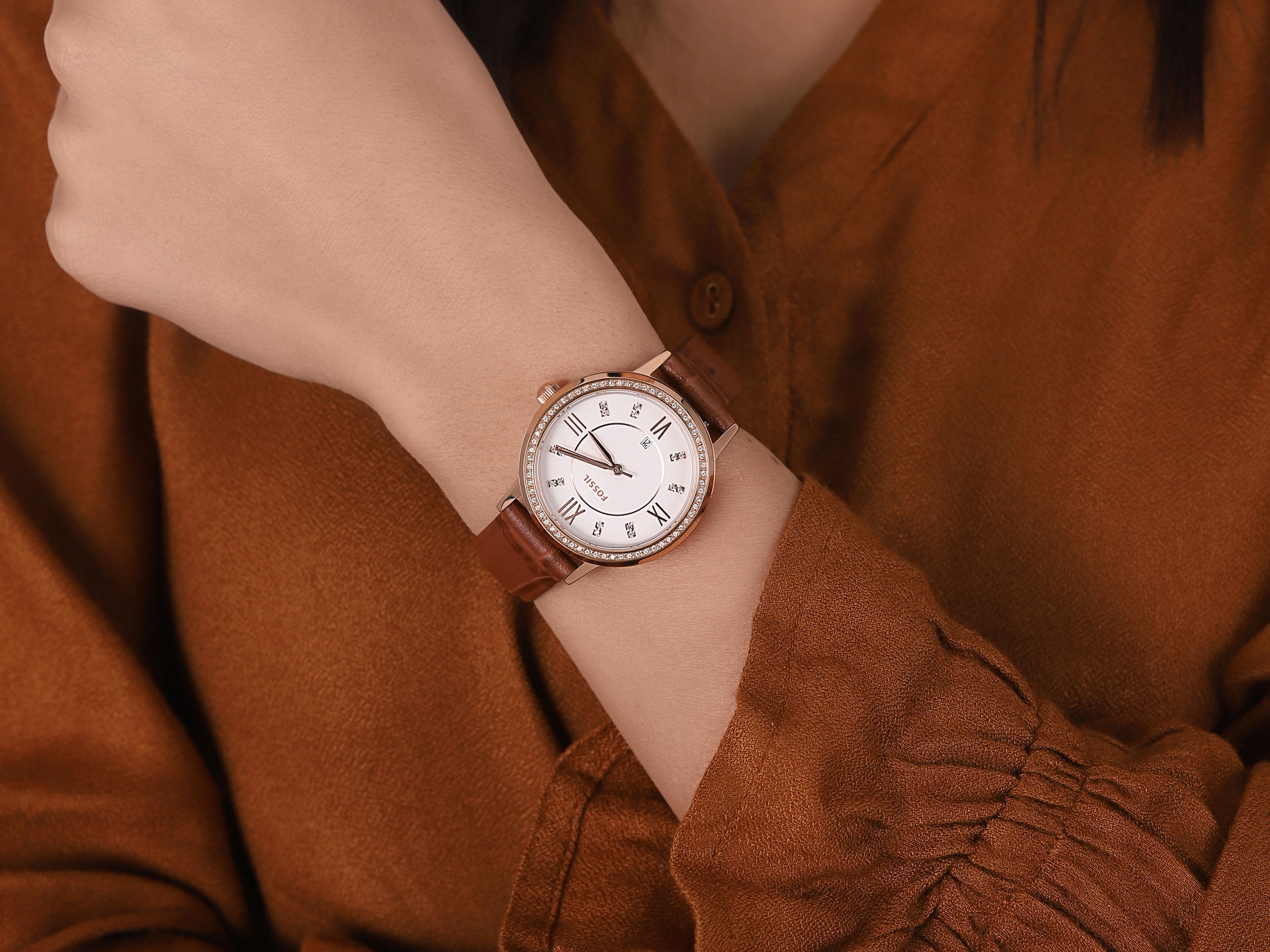 Fossil ES4878 zegarek różowe złoto klasyczny Gwen pasek - miniatura 4