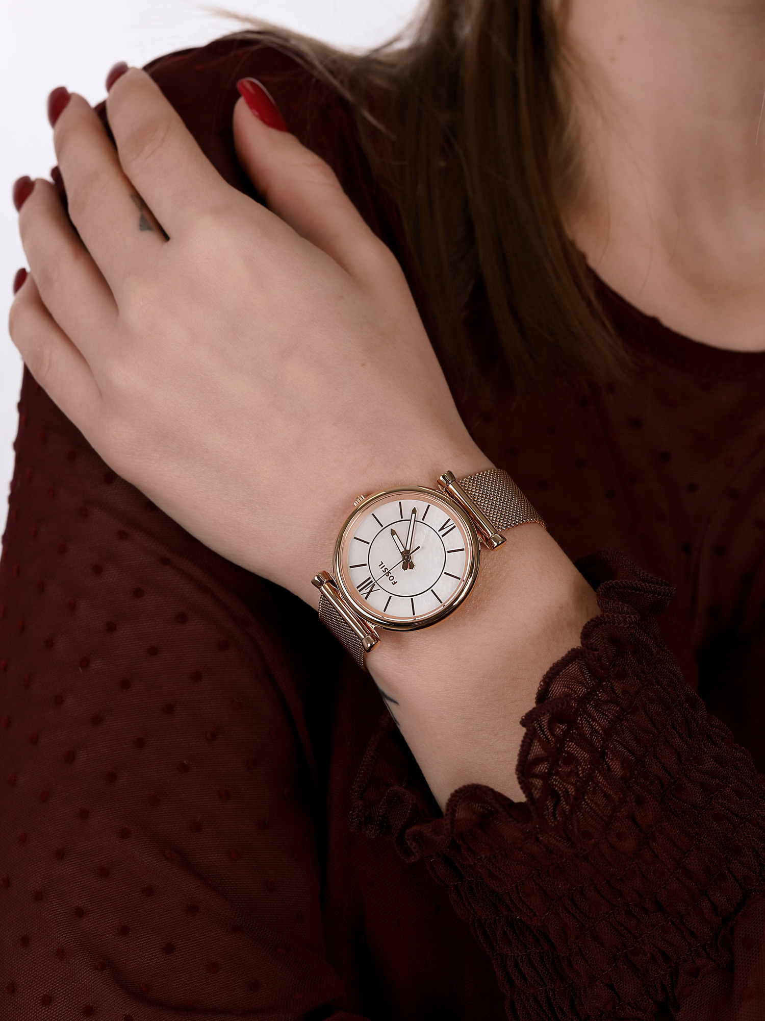 Fossil ES4918 zegarek różowe złoto klasyczny Carlie bransoleta