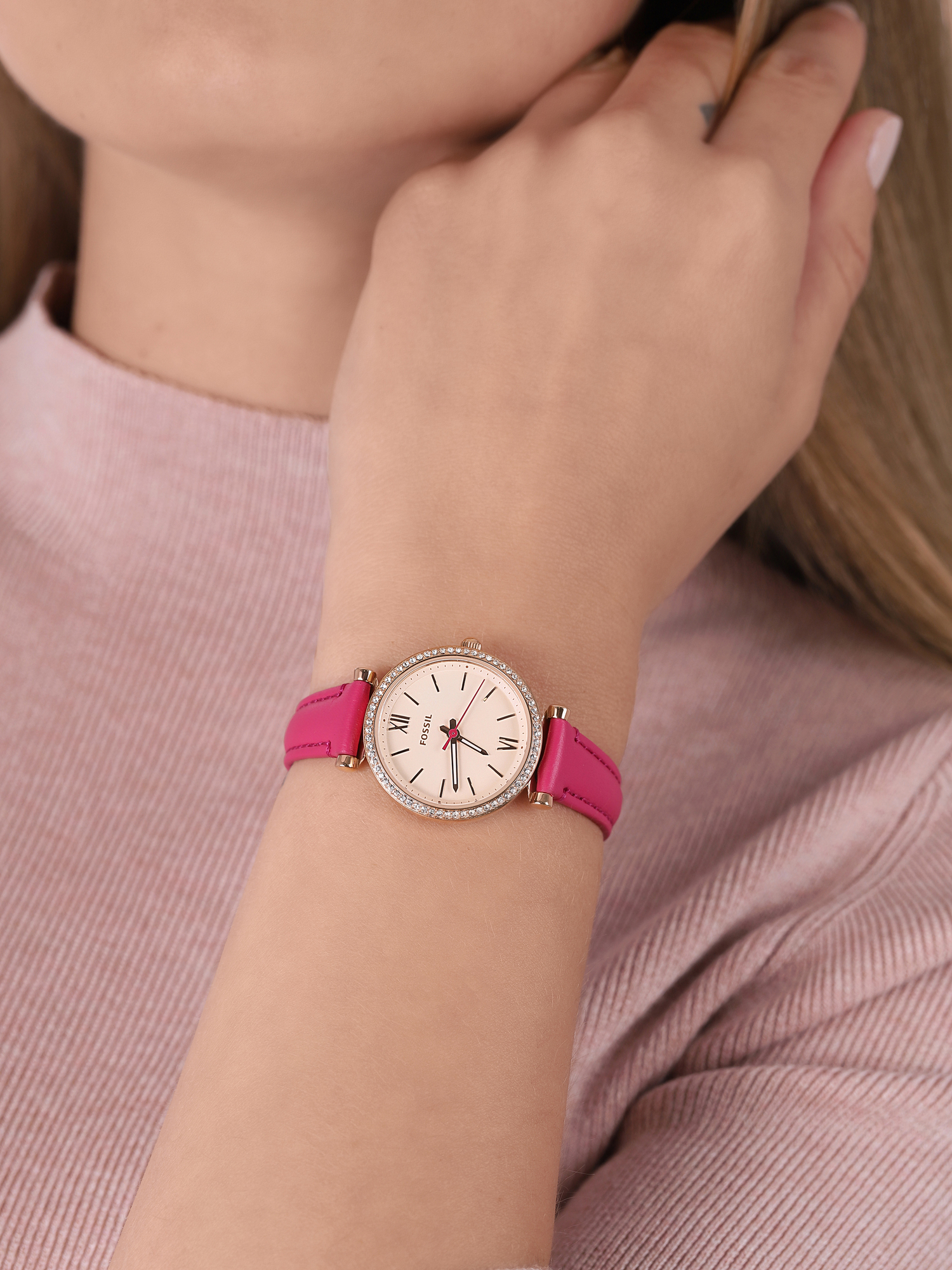Fossil ES5006 zegarek różowe złoto klasyczny Carlie pasek - miniatura 3