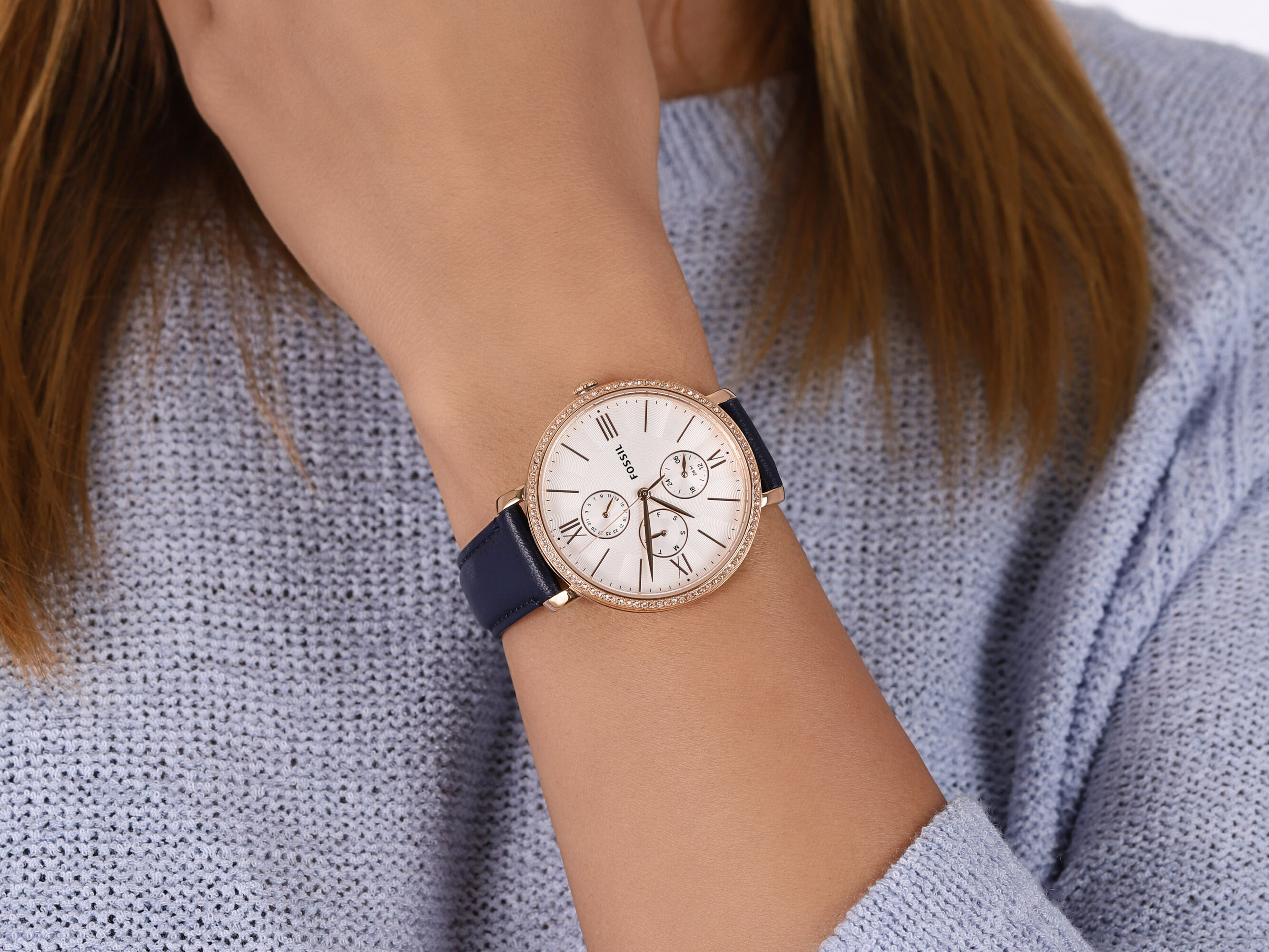 Fossil ES5096 zegarek różowe złoto klasyczny Jacqueline pasek - miniatura 4