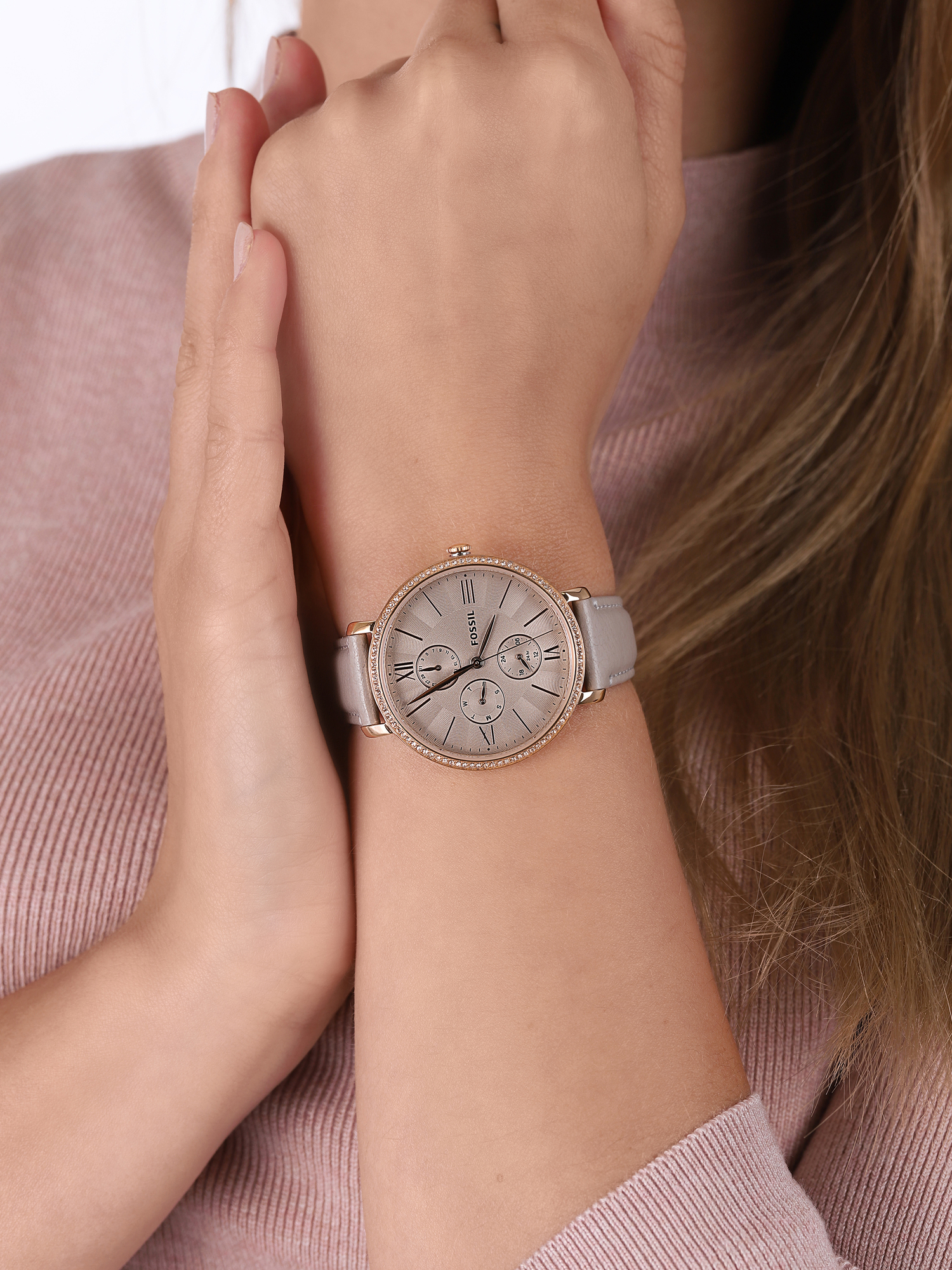 Fossil ES5097 zegarek różowe złoto klasyczny Jacqueline pasek