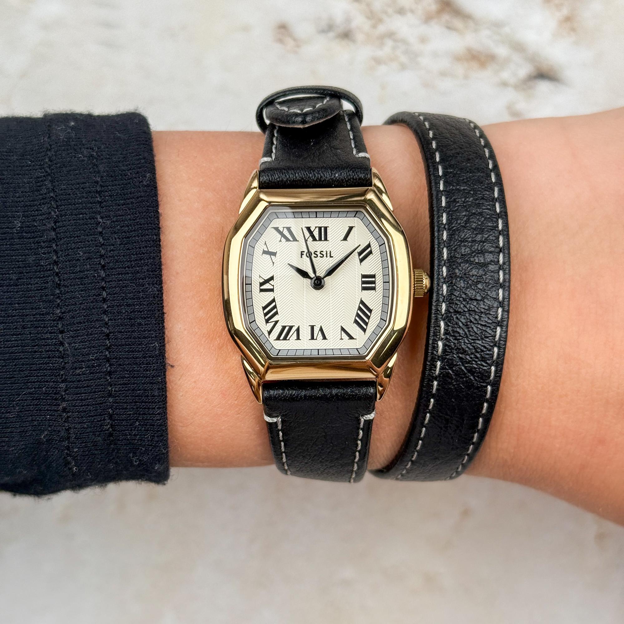 Fossil ES5404 Harlow Black Leather Strap 27mm Fossil klasyczny zegarek złoty - miniatura 9