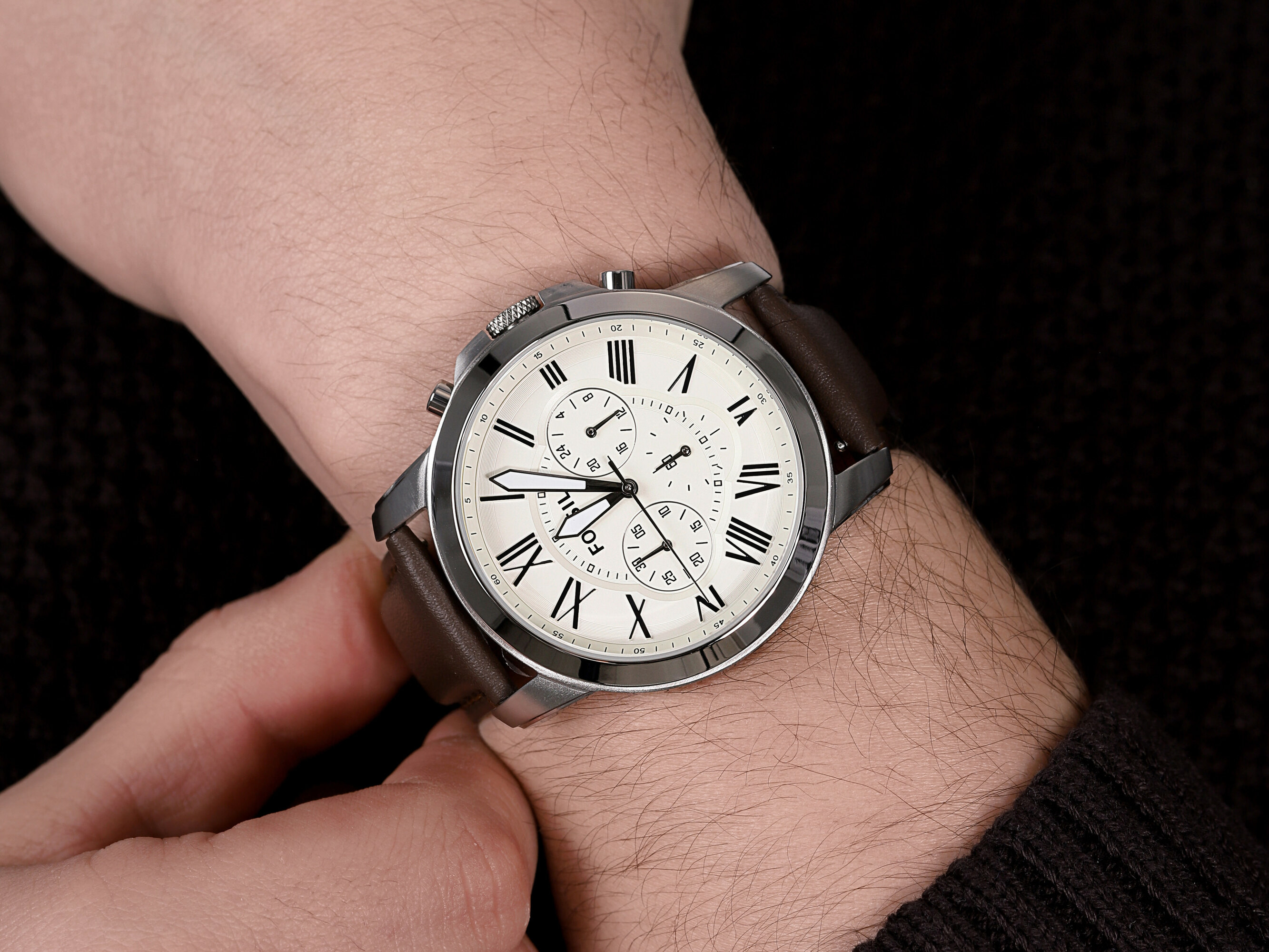 Fossil FS4735IE zegarek srebrny klasyczny Grant pasek - miniatura 4