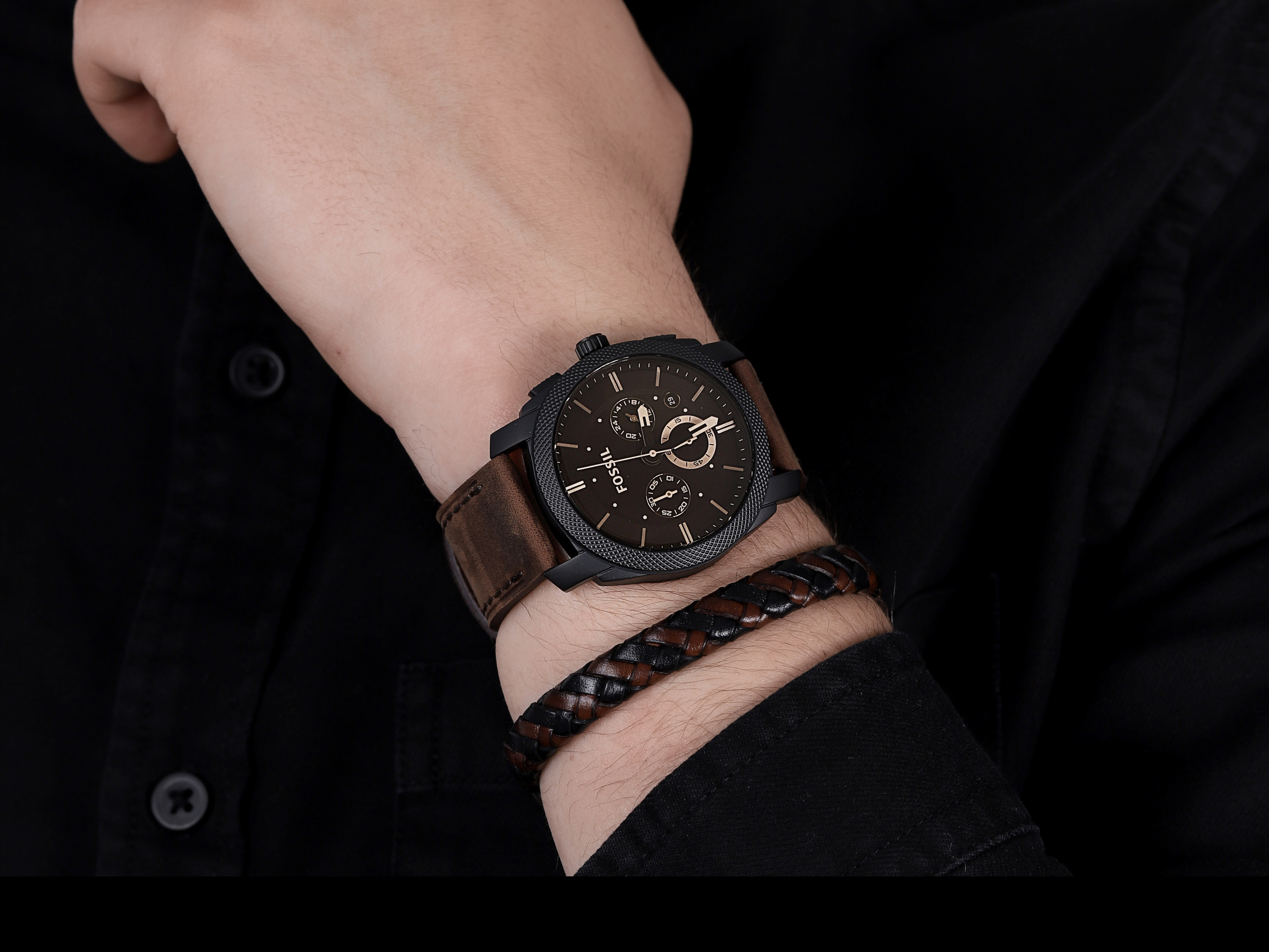 Fossil FS5251SET zegarek czarny klasyczny Machine pasek - miniatura 4