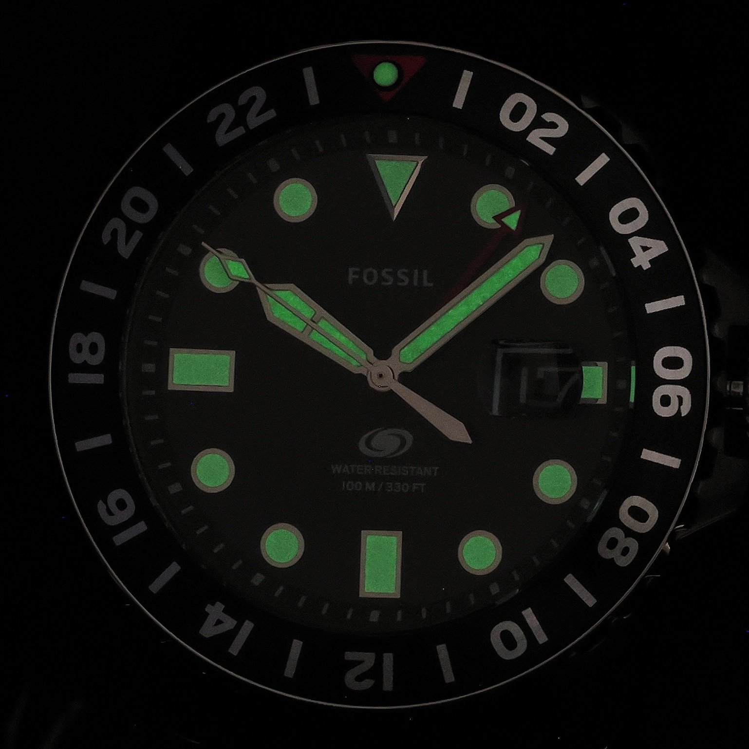 Fossil FS6036 BLUE GMT Black Silicone Strap 46mm Męskie klasyczny zegarek srebrny