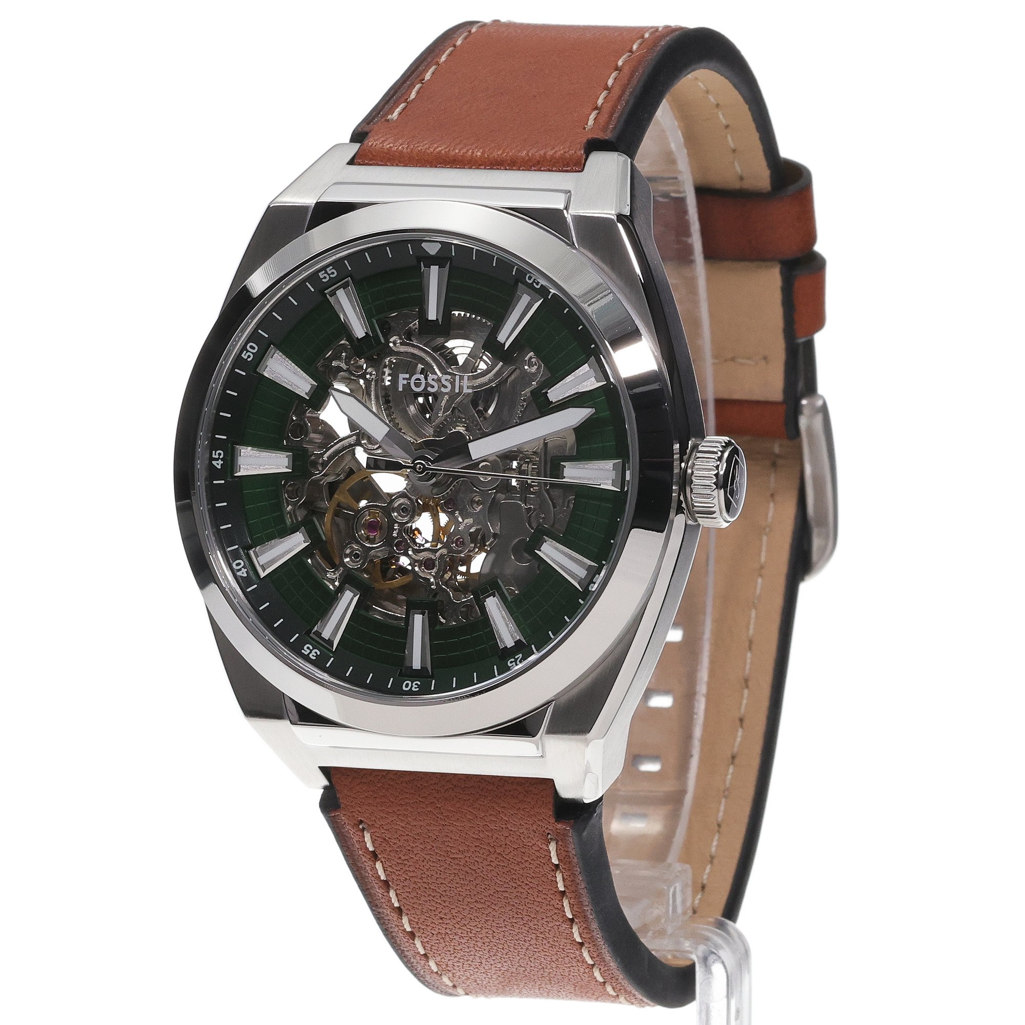 Fossil ME3261 Męskie EVERETT AUTOMATIC SKELETON Brown Leather Strap 42mm zegarek męski klasyczny mineralne - miniatura 2