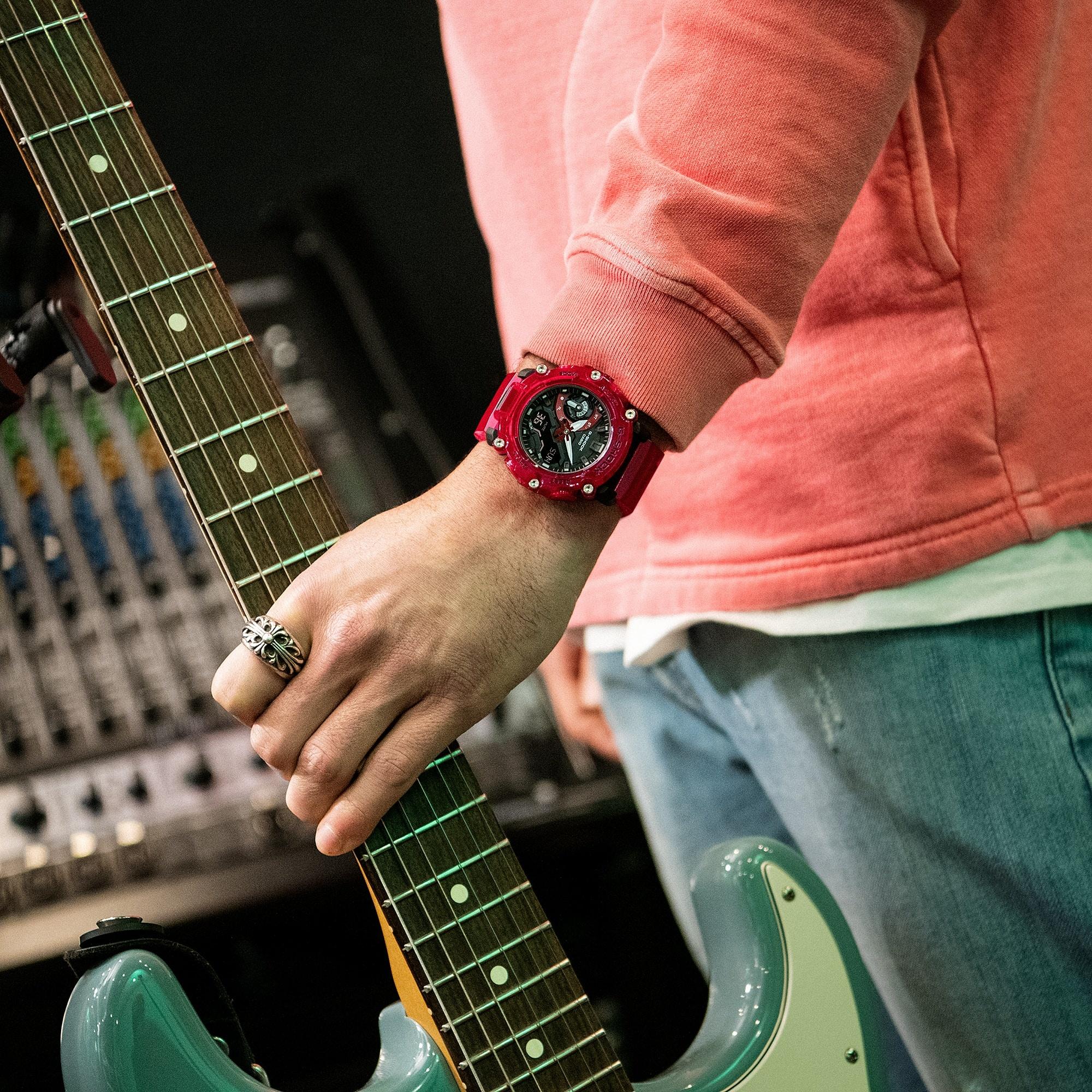 G-SHOCK GA-2200SKL-4AER Sound Wave Series G-SHOCK Original sportowy zegarek czerwony