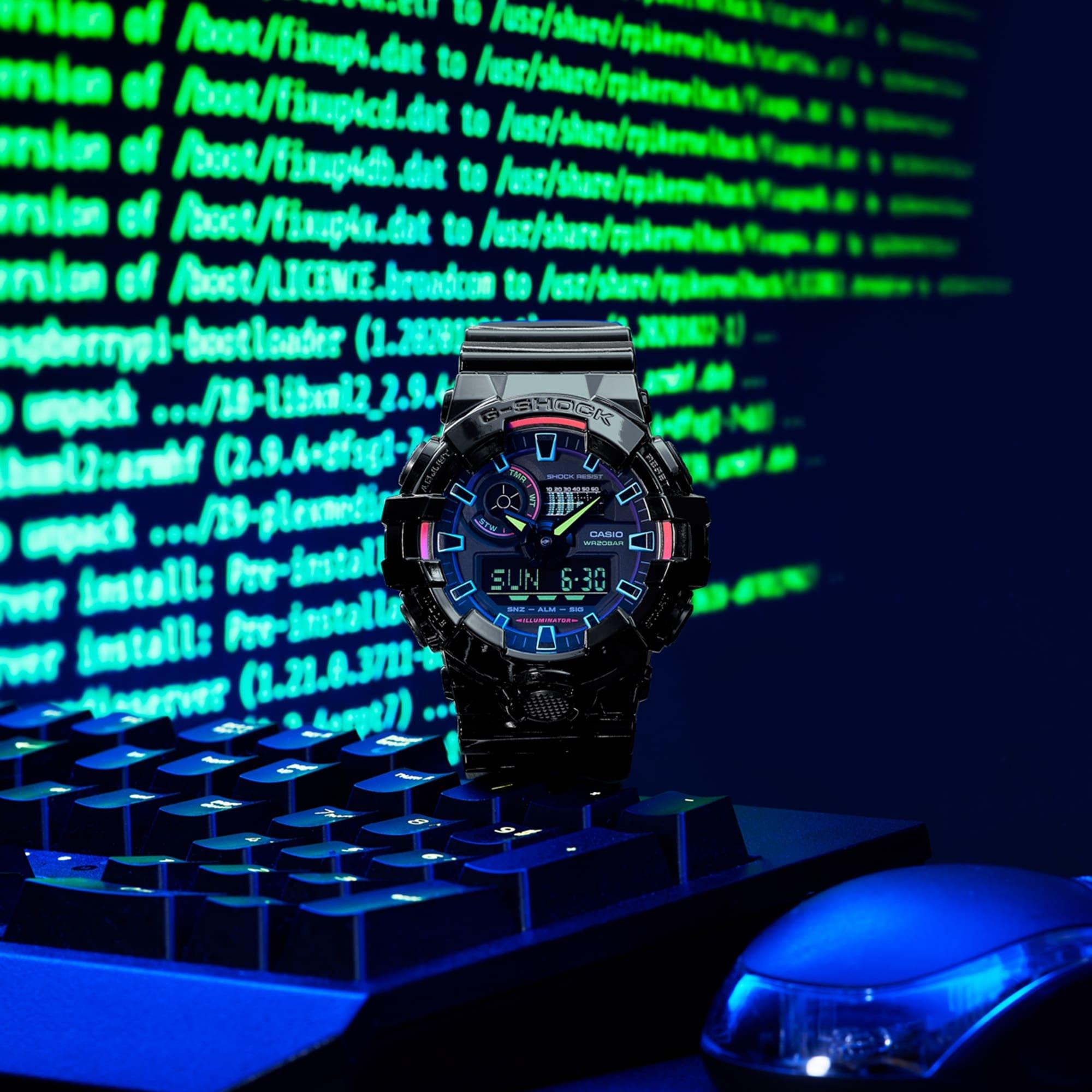 G-SHOCK GA-700RGB-1AER G-SHOCK VIRTUAL RAINBOW G-SHOCK Original sportowy zegarek czarny - miniatura 9