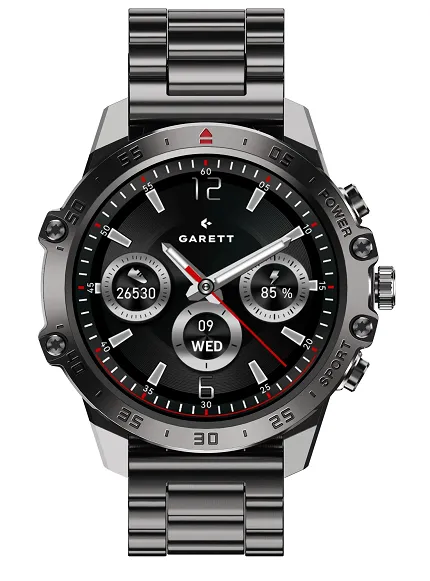 Garett 5904238486832 Męskie Smartwatch Garett V14 Czarna Stal zestaw z paskiem - zdjęcie 1