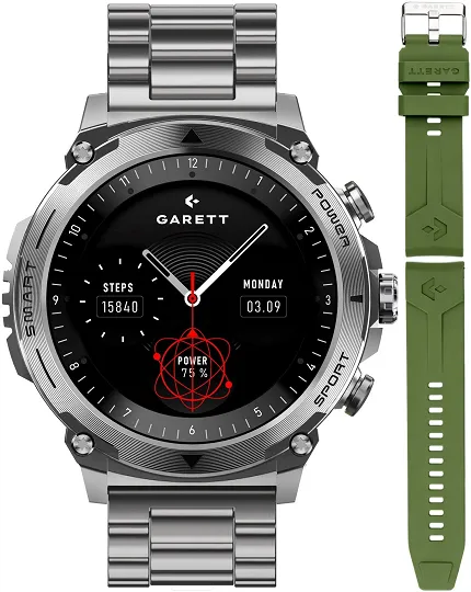 Garett 5904238486863 Garett Smartwatch Garett Atom srebrny stalowy