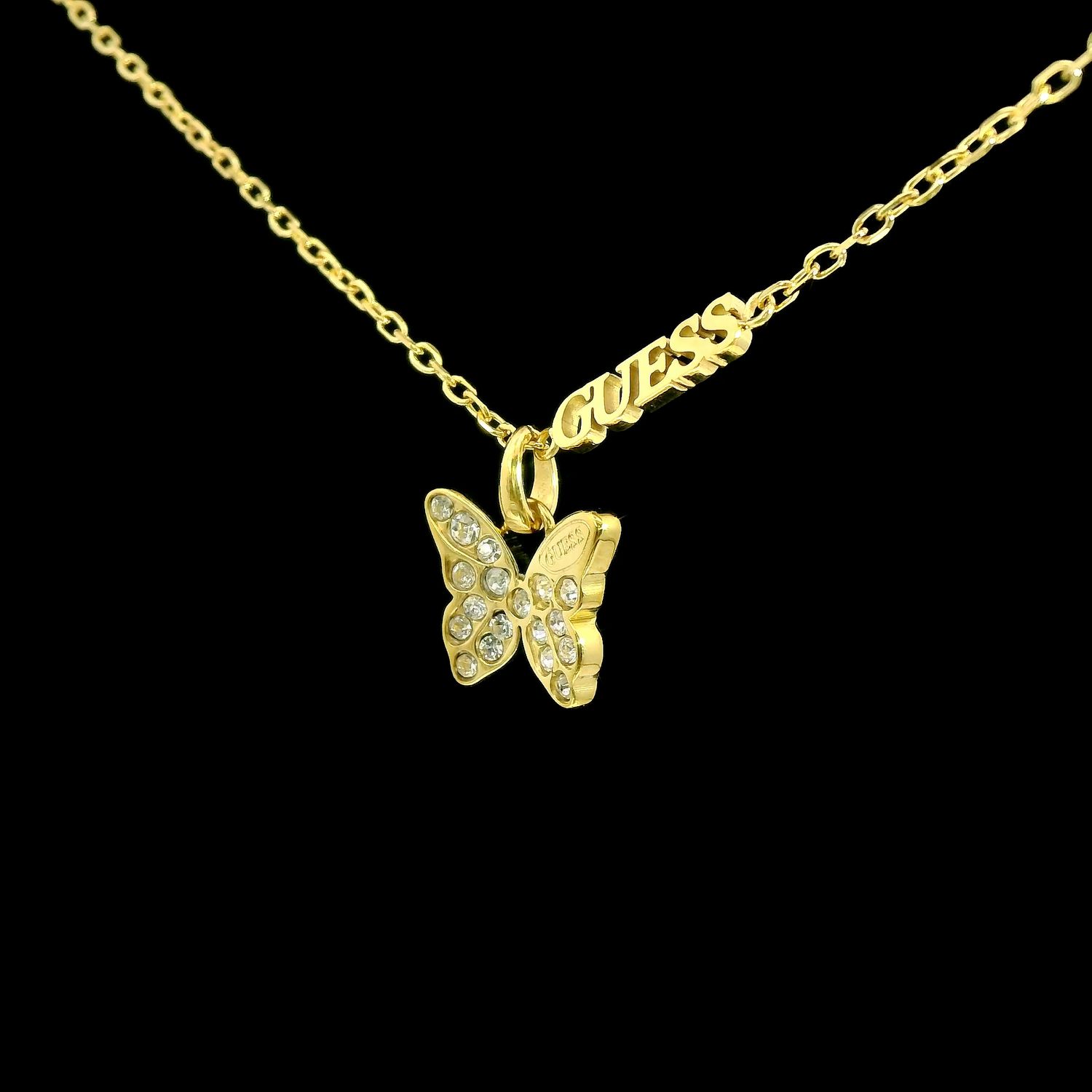 Guess Chrysalis Damenkette Mit Schmetterling – Vergoldeter Stahl, Karabinerverschluss, JUBN04107JWYGT-U