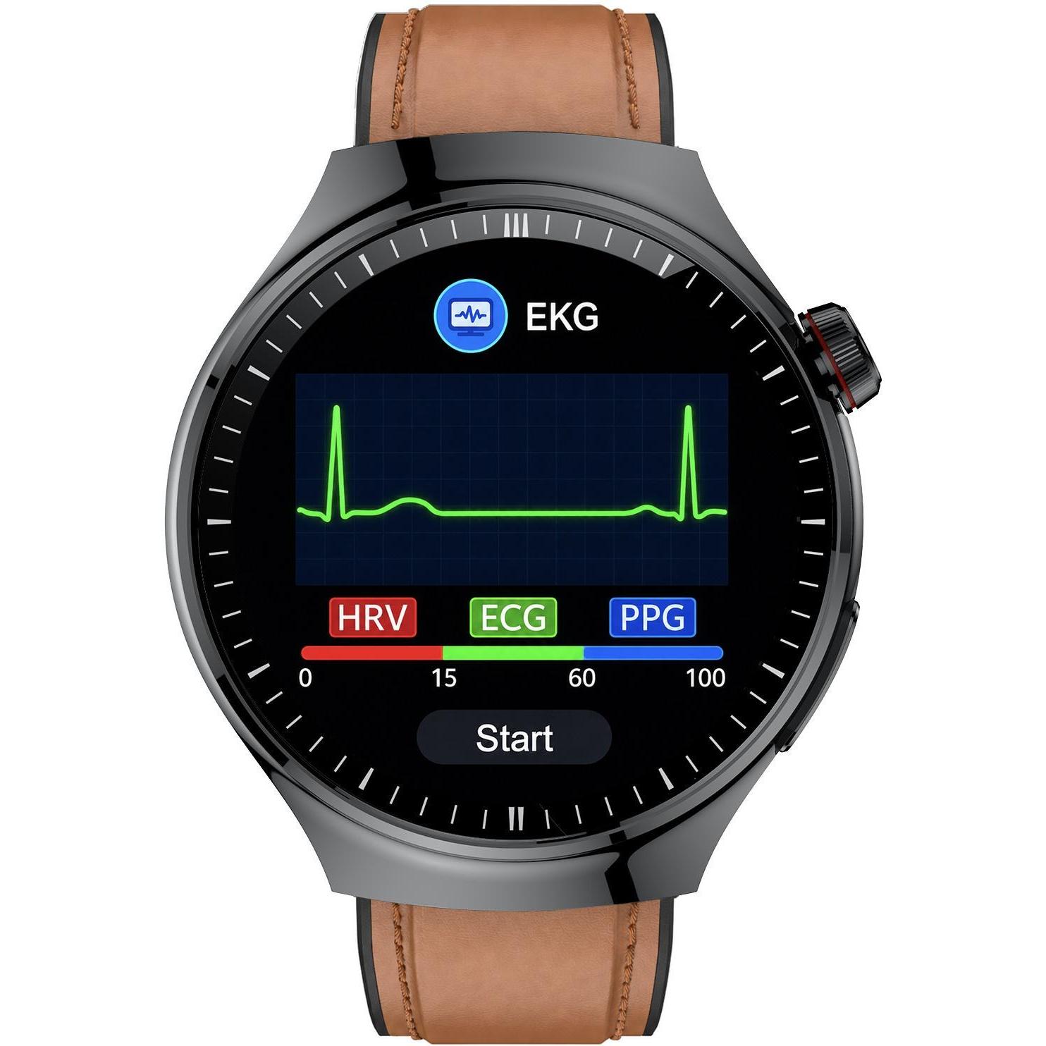 Hagen HB4114533 Smartwatch HB41 Czarny na Brązowym Pasku zegarek męski klasyczny