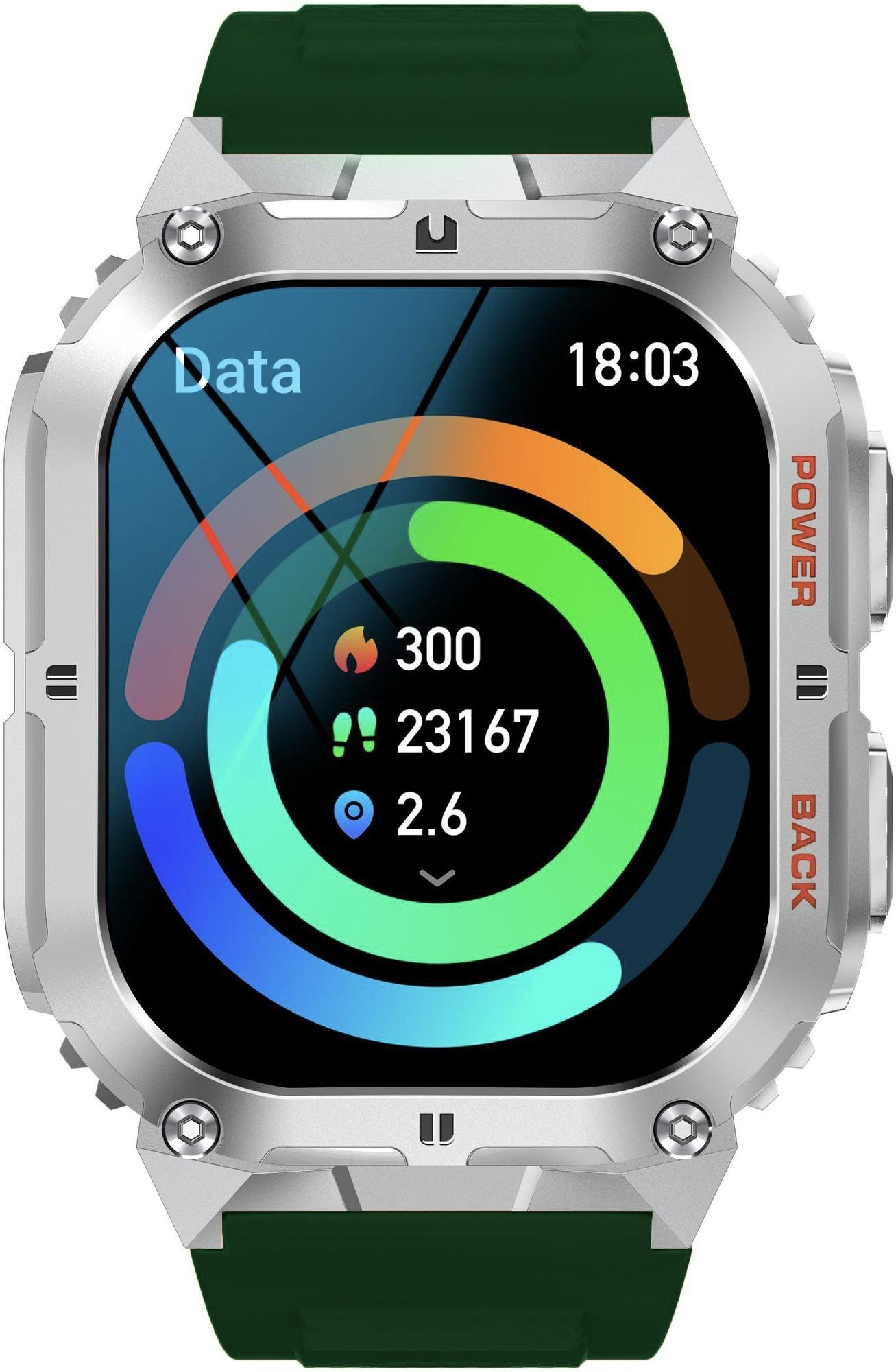 Hagen HC972115314 HC97 Srebrny na Zielonym Pasku + Pasek zegarek sportowy Smartwatch - miniatura 2
