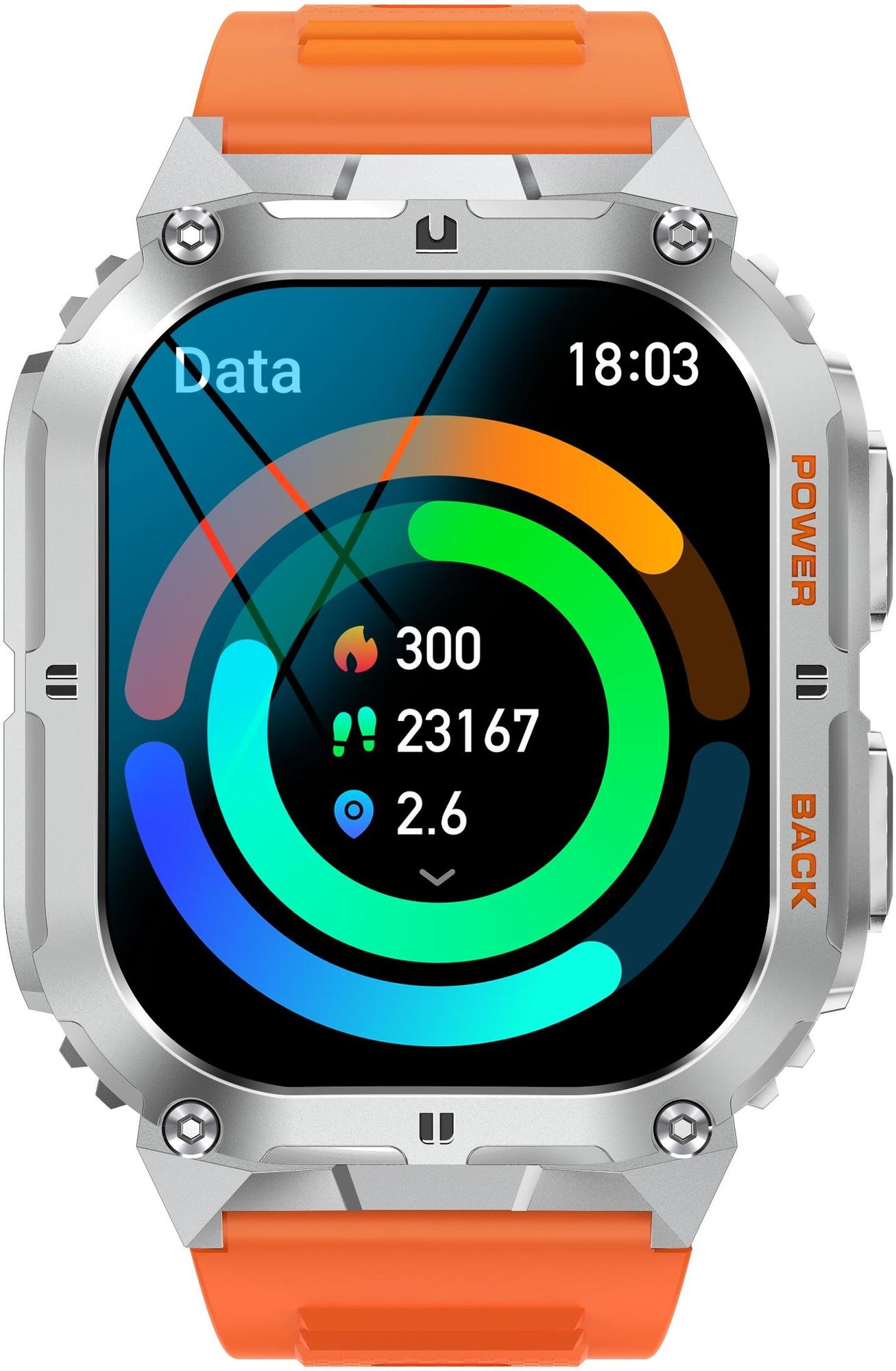 Hagen HC97211538 HC97 Srebrny na Pomarańczowym Pasku + Pasek zegarek sportowy Smartwatch - miniatura 2