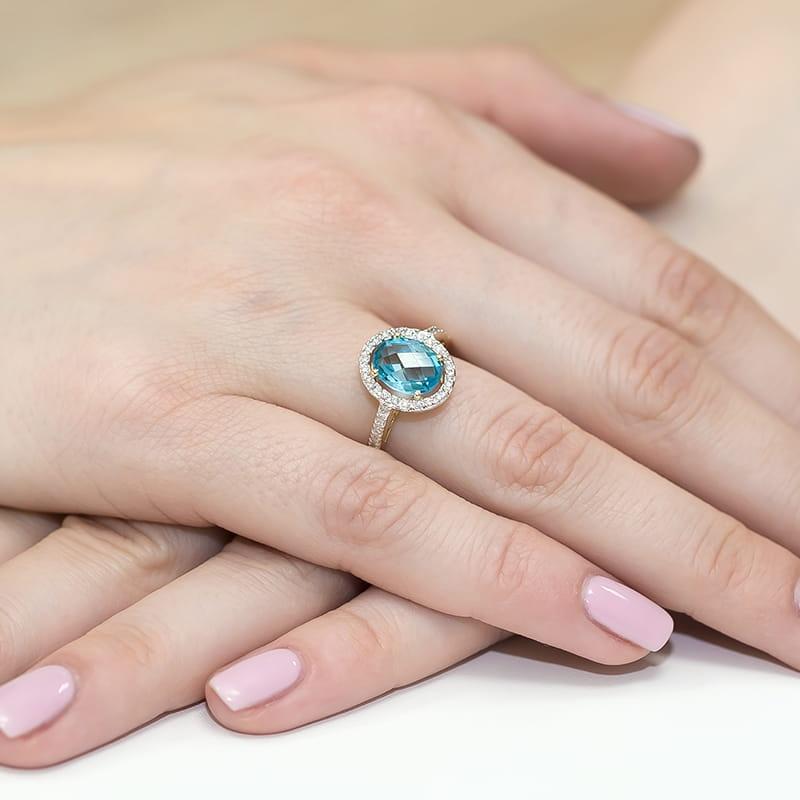 Złoty pierścionek zaręczynowy halo z topazem Swiss 1,70 ct i brylantami Best Diamonds B0160-PI-AUZ-TOB-02-OW - hover
