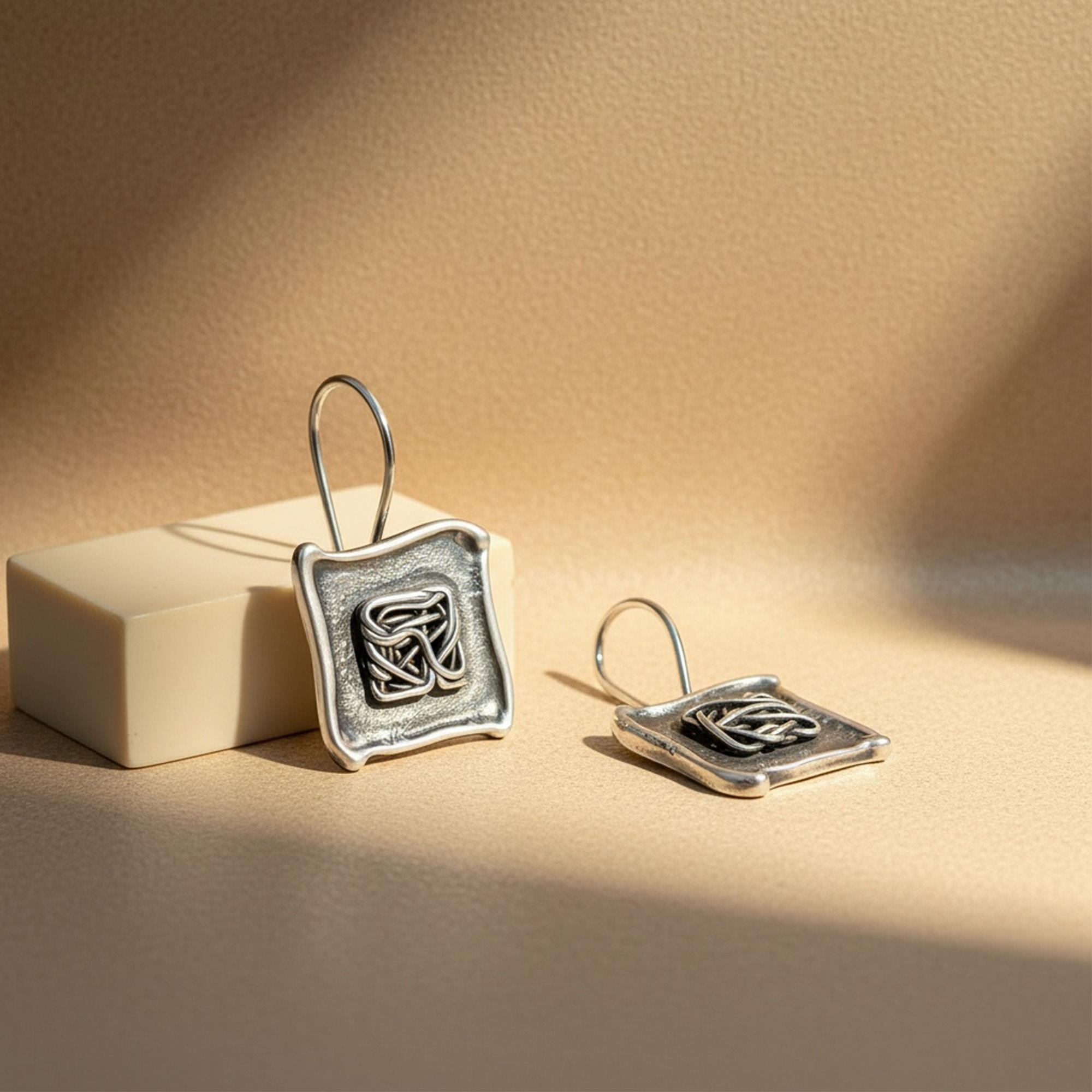 Harf KBZ0085 Duże kolczyki wiszące kwadraty zapięcie bigiel biżuteria - miniatura 3