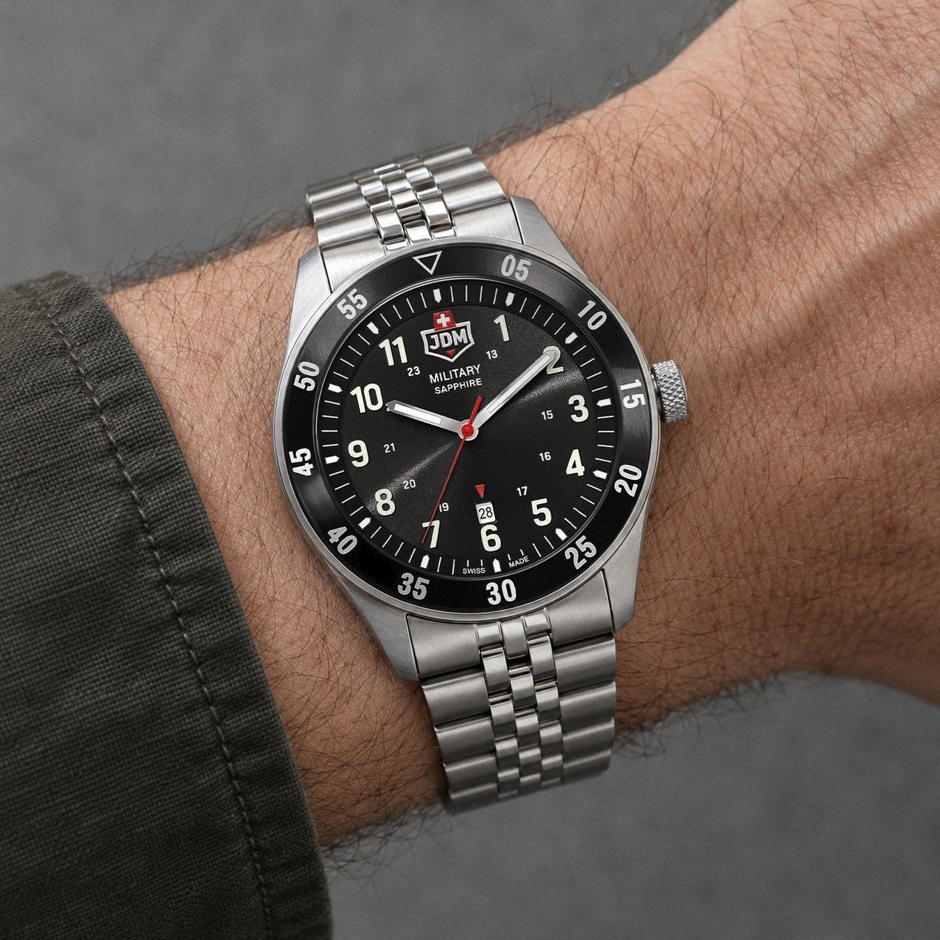 JDM Military JDM-WG027-06 Męski Zulu stalowy 42 mm z czerwonym sekundnikiem zegarek lotniczy Męskie - miniatura 4