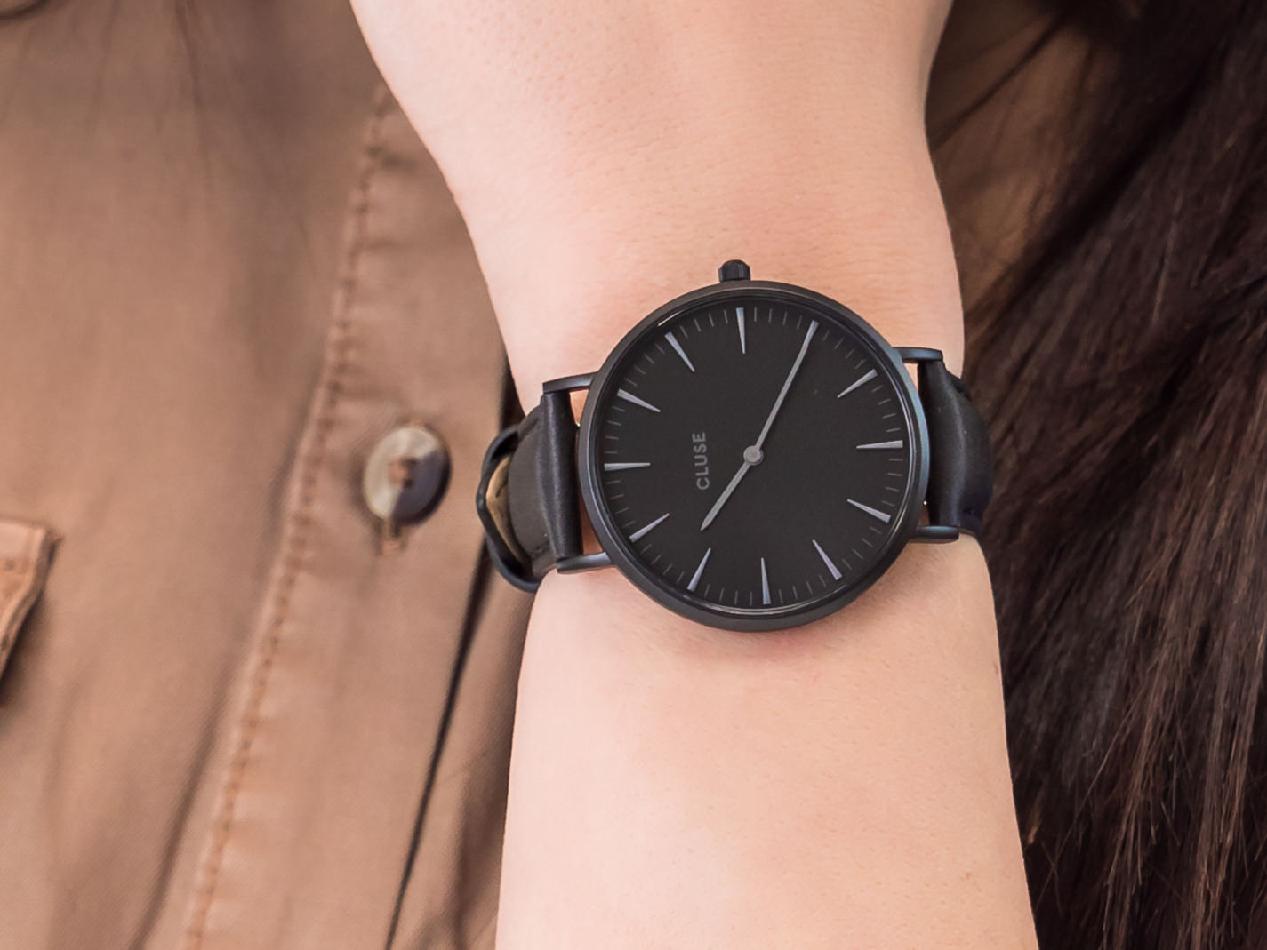 Cluse CLA002 Full Black + Nude Strap zegarek klasyczny La Boheme - miniatura 4