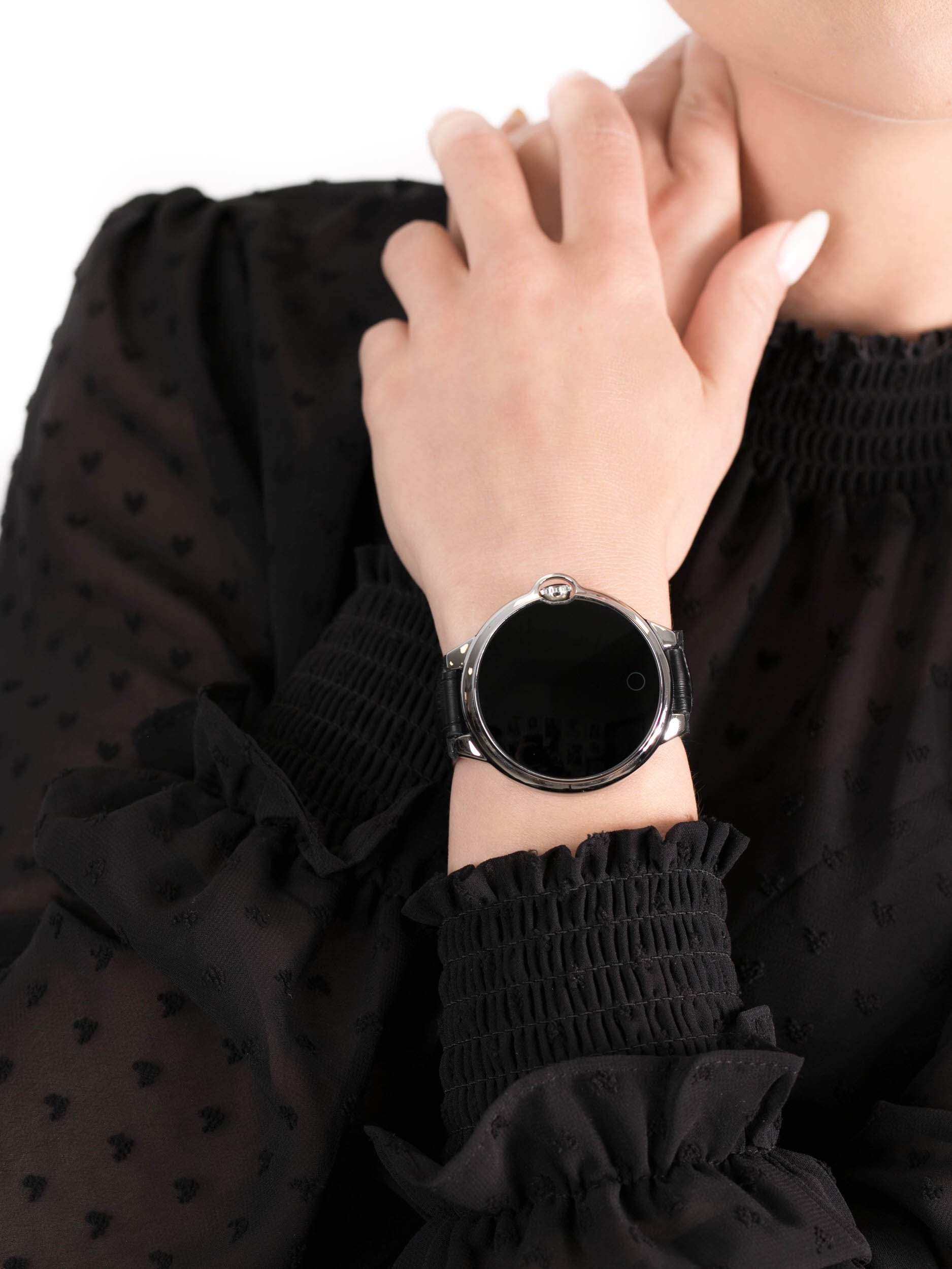 zegarek Garett 5903246286458 Smartwatch Garett Women Karen RT czarno-srebrny skórzany damski z krokomierz Damskie - miniatura 3