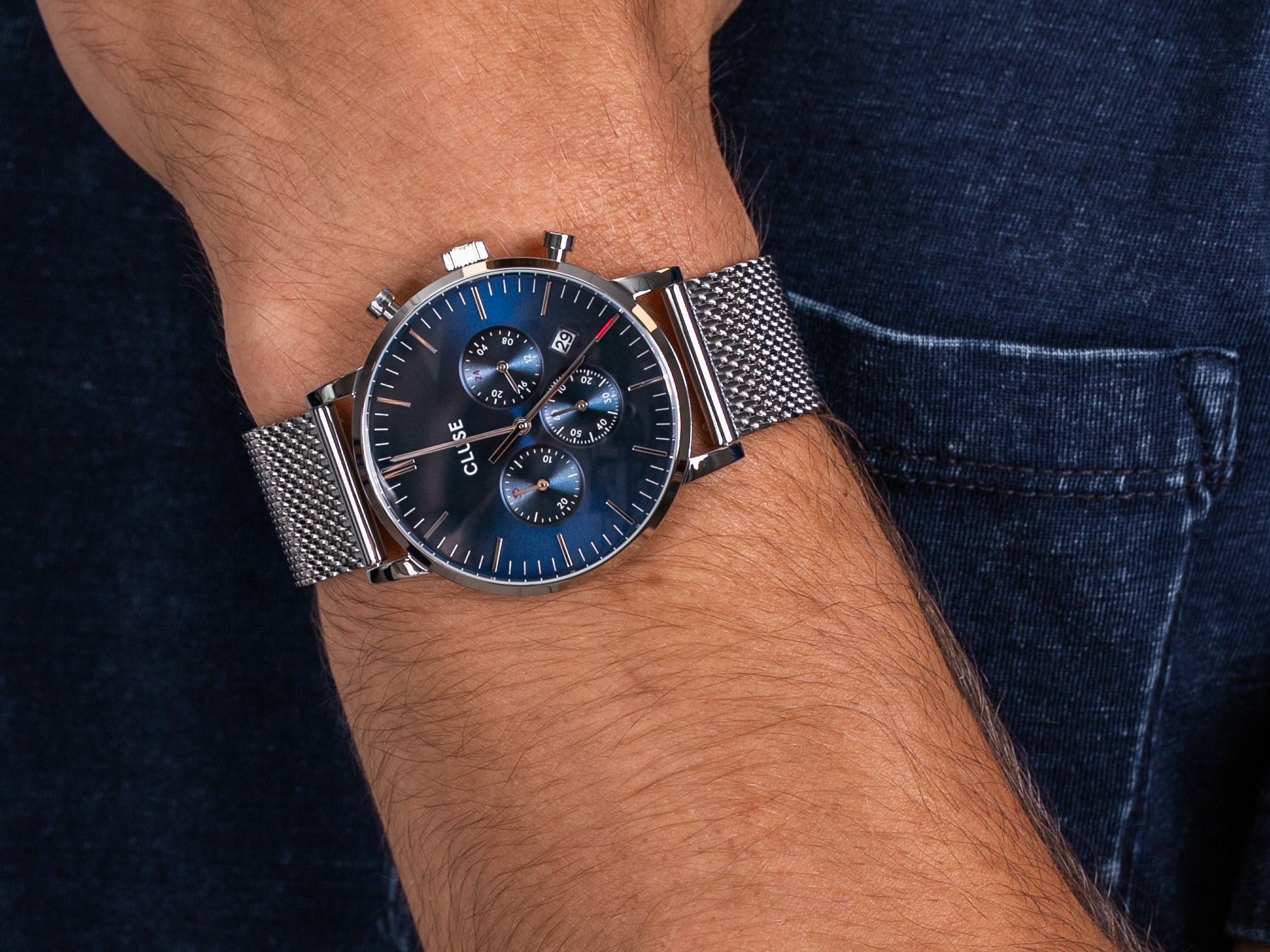 Cluse CW0101502004 Aravis chrono mesh silver dark blue/silver zegarek fashion/modowy Aravis