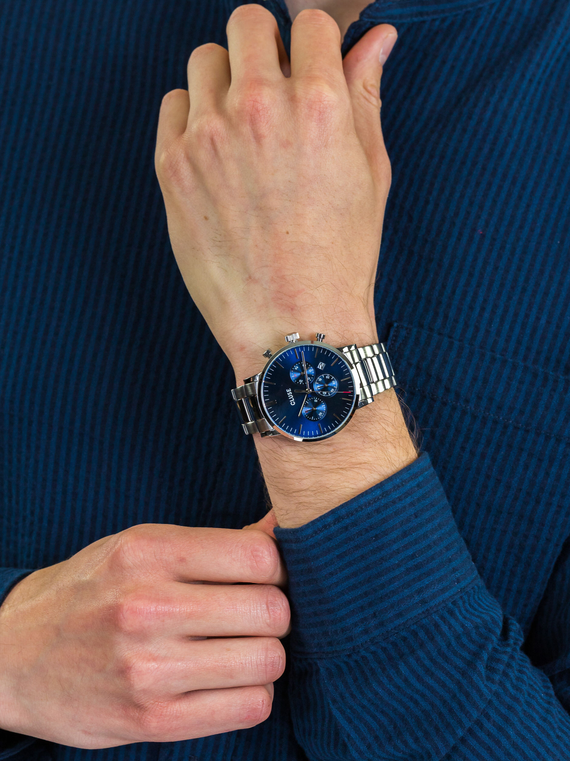 zegarek Cluse CW0101502011 Aravis Chrono Steel Silver Dark Blue męski z chronograf Aravis - miniatura 3