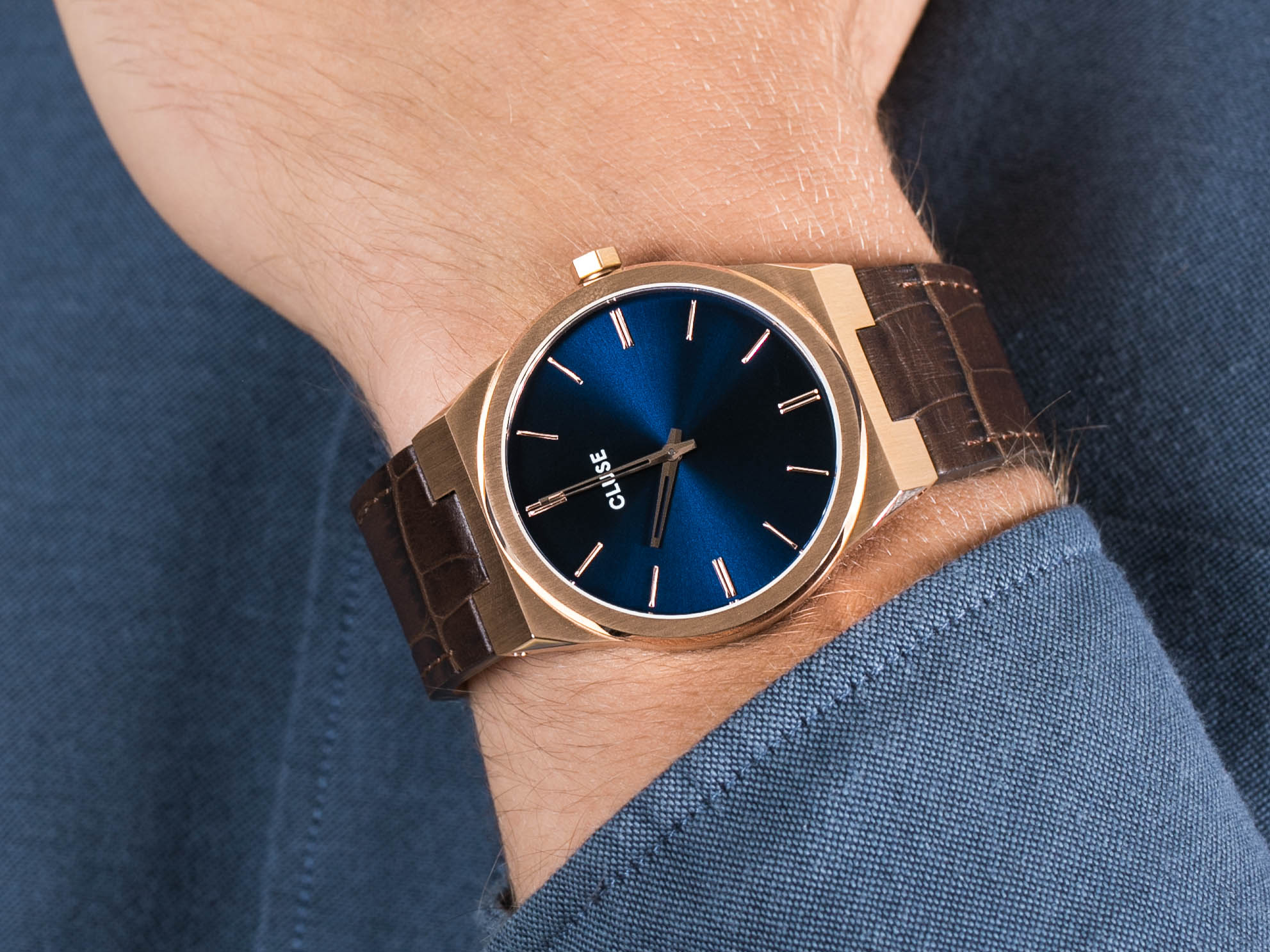 Cluse CW0101503002 Rose Gold Dark Brown Croco zegarek klasyczny Vigoureux - miniatura 4