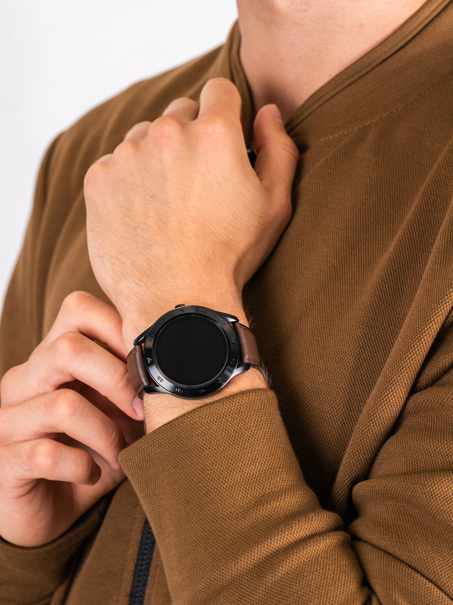 zegarek Garett 5903246287332 Smartwatch Garett GT22S RT ciemny brąz skórzany męski z krokomierz Męskie
