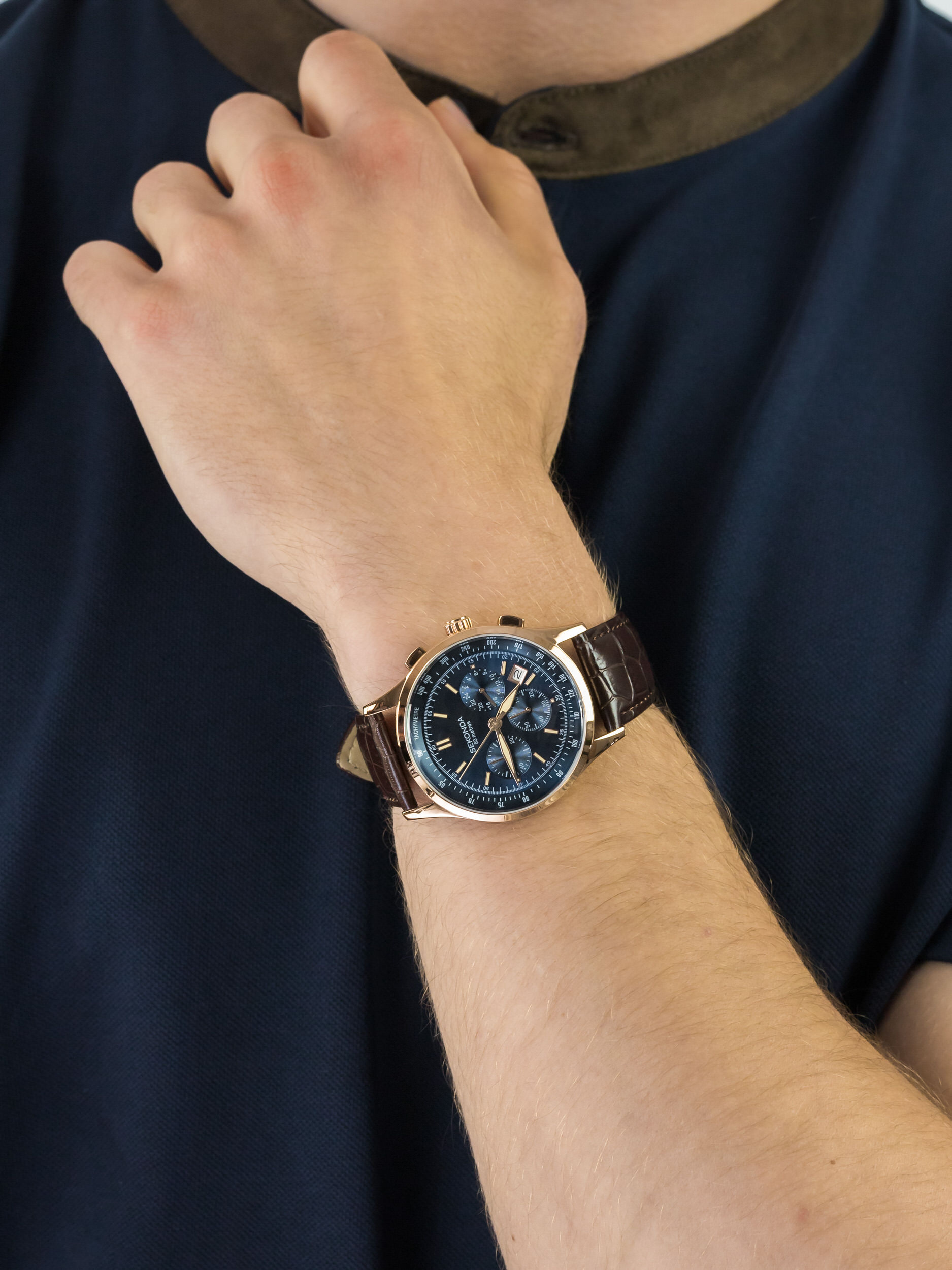 zegarek Sekonda SEK.1157 Mens Leather Strap Chronograph Watch męski z tachometr Chronograph - miniatura 3