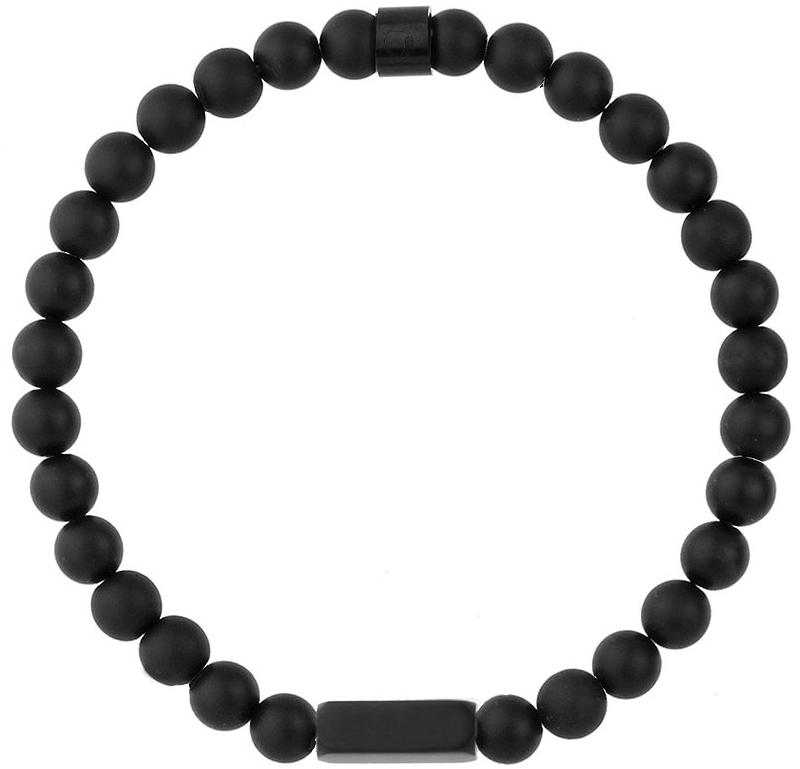 Manoki BA1233BB Męska bransoletka naturalne kulki onyksu czarna blaszka do graweru - elegancja i personalizacja