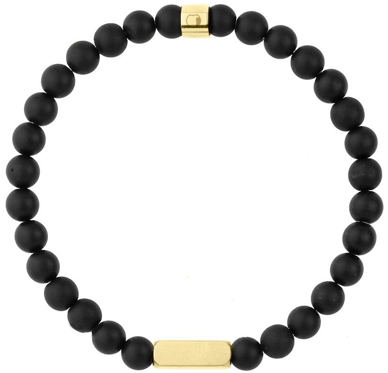 Manoki BA1233GB Męska bransoletka naturalne kulki onyksu złota blaszka do graweru - elegancja i personalizacja
