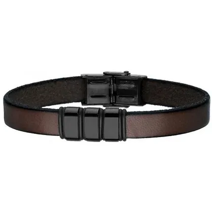 Manoki BA1310BK Męska bransoletka skórzana brązowa z czarnymi elementami pod grawer stal szlachetna elegancka - zdjęcie 1